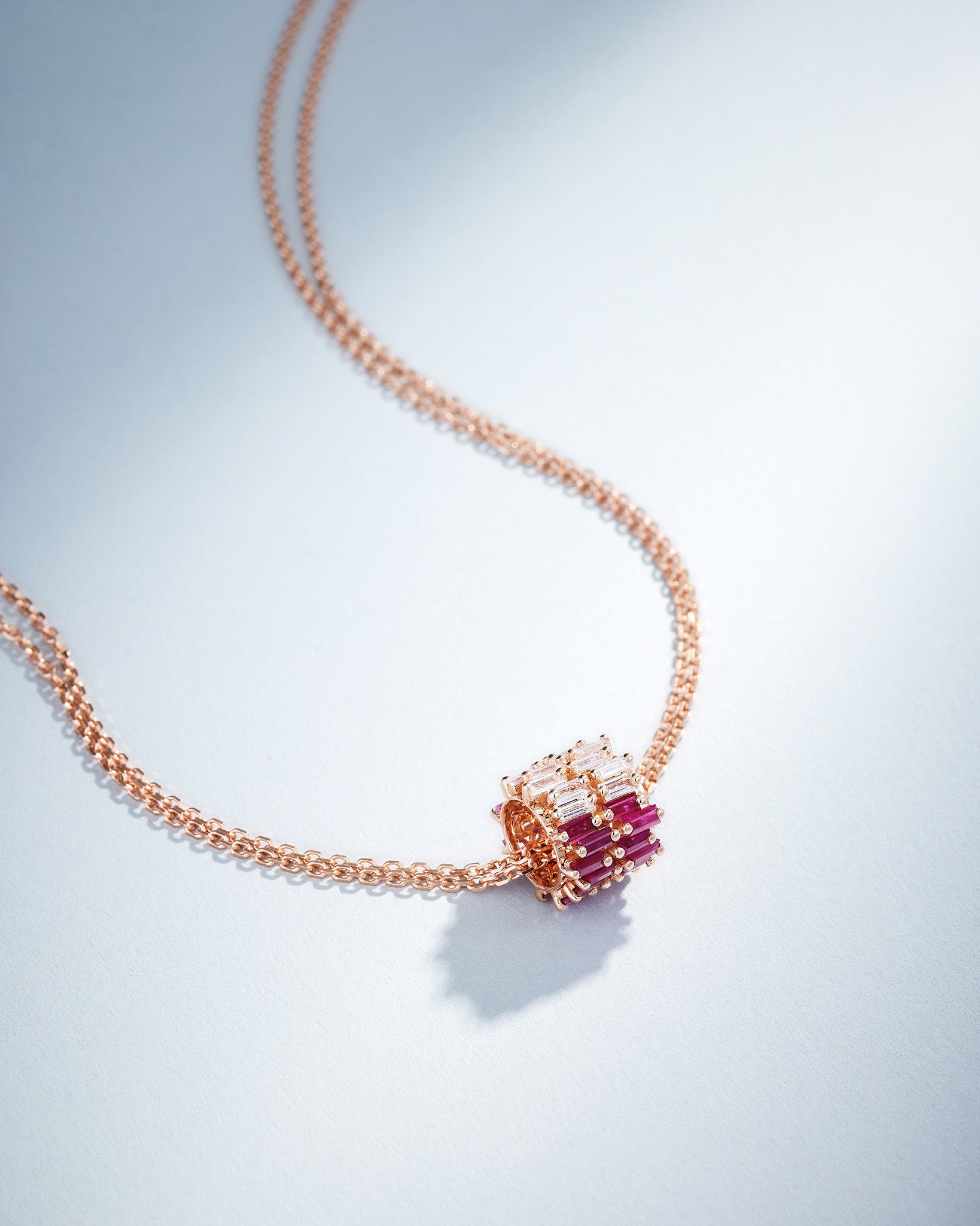Suzanne Kalan Infinite Double Row Pink Ombre Sapphire & Diamond Rondelle Pendant in 18k rose gold
