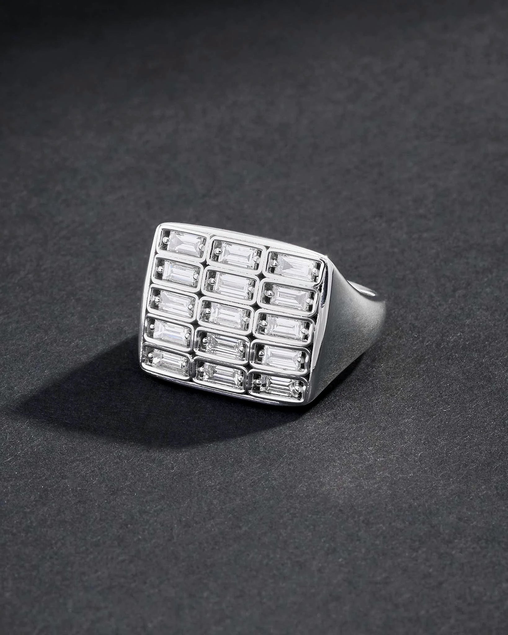 Suzanne Kalan Inlay Large Diamond Signet Ring in 18k white gold
