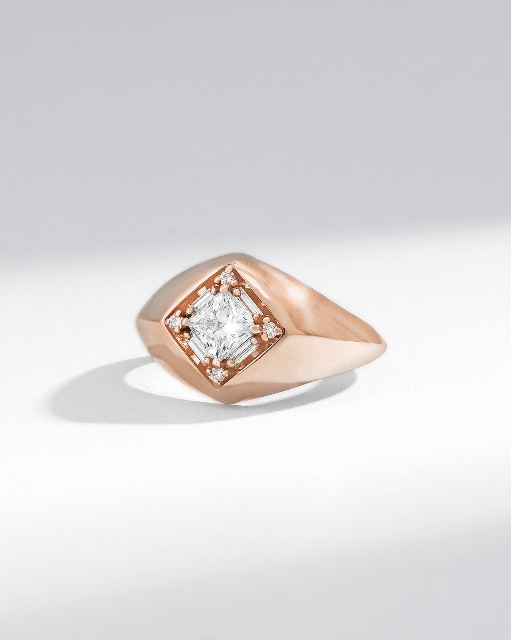 Suzanne Kalan Princess Diamond Signet Ring in 18k rose gold