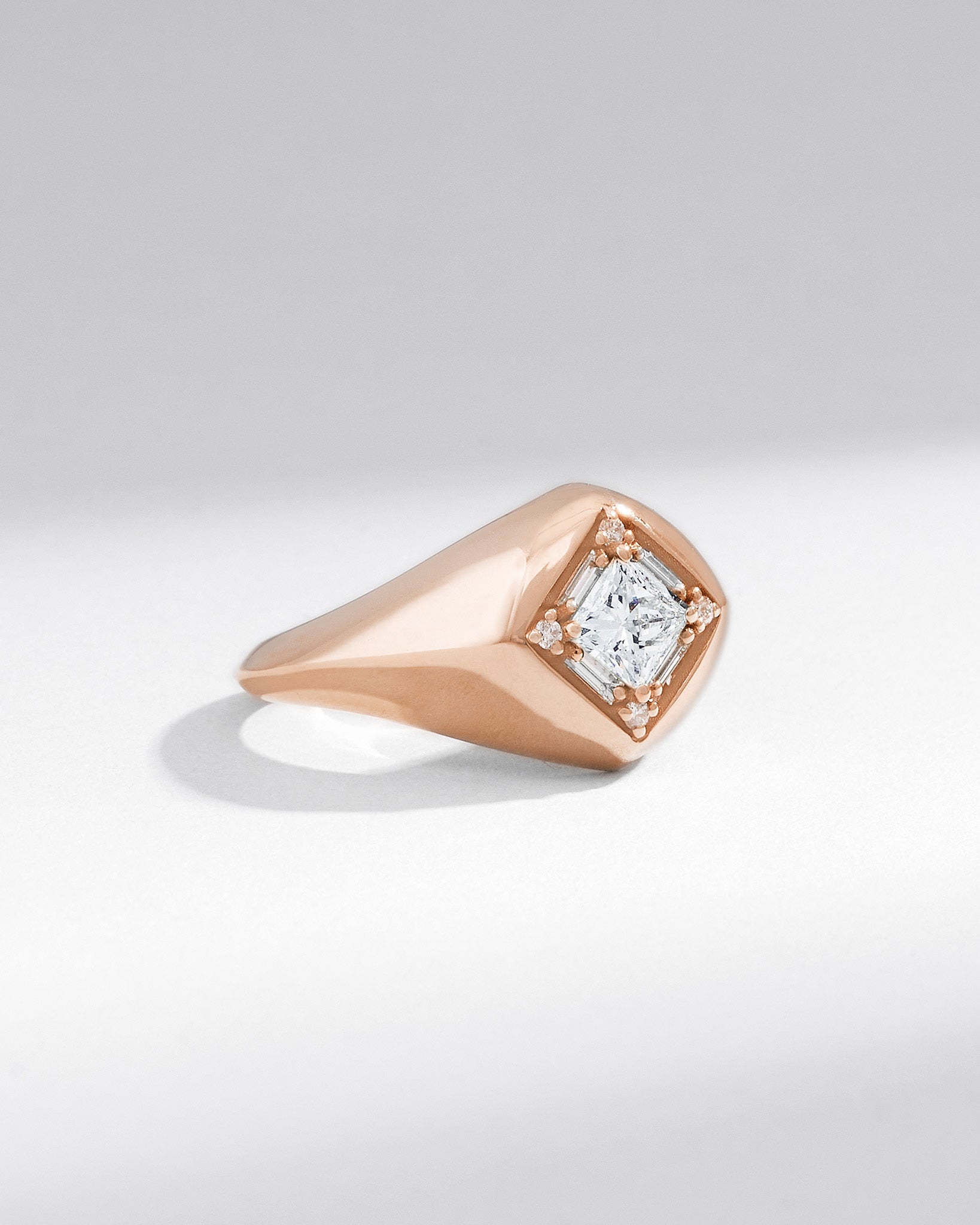 Suzanne Kalan Princess Diamond Signet Ring in 18k rose gold