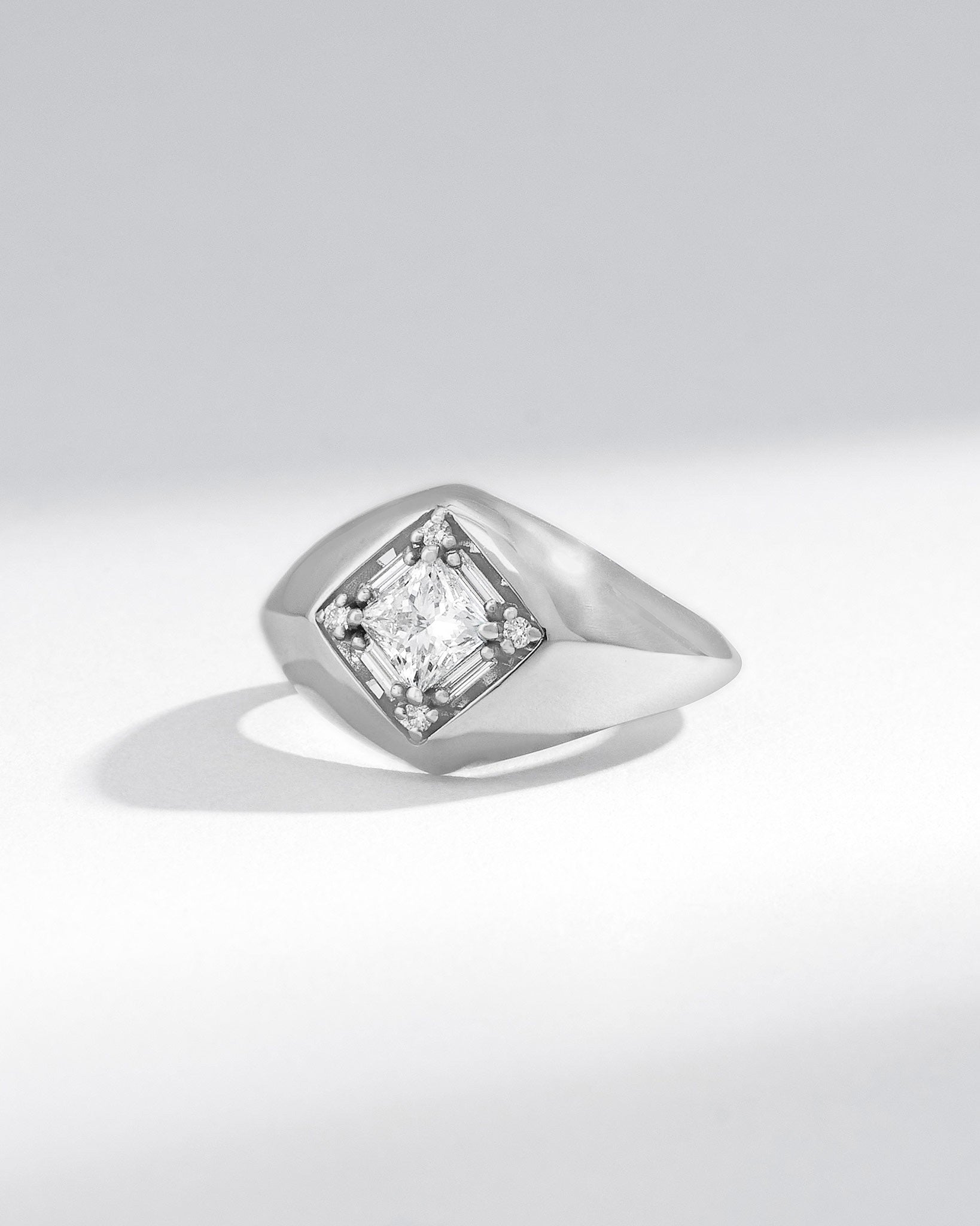 Suzanne Kalan Princess Diamond Signet Ring in 18k white gold