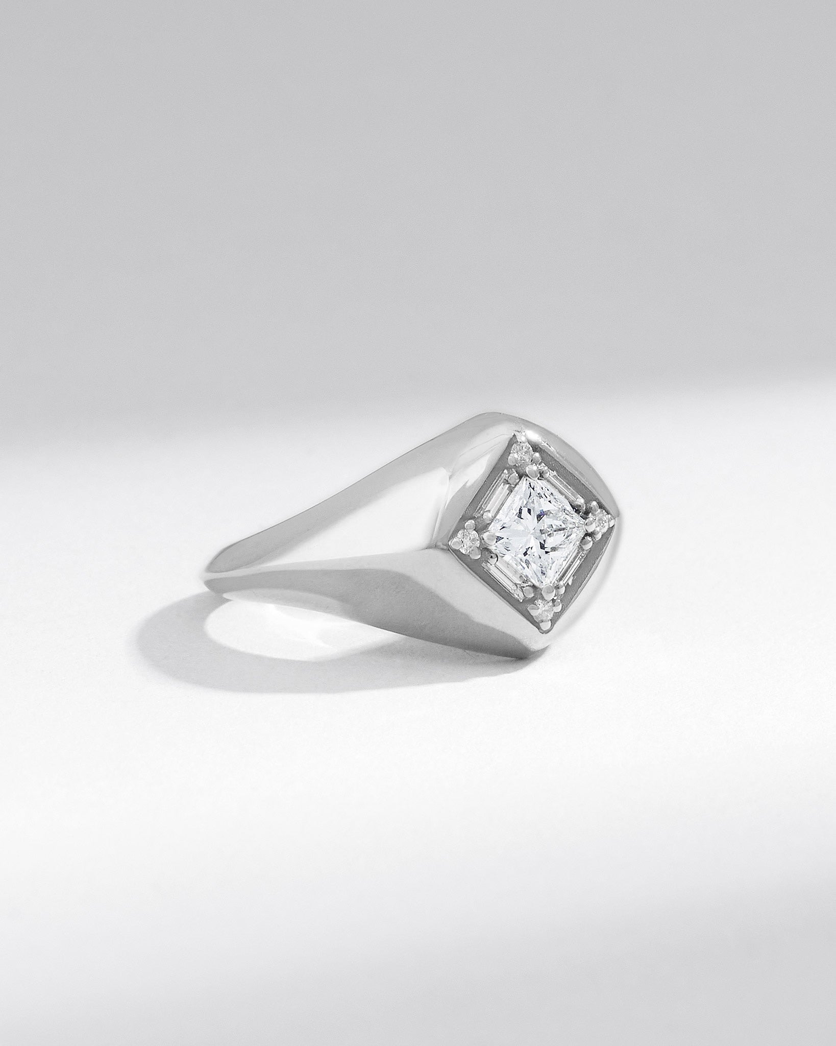 Suzanne Kalan Princess Diamond Signet Ring in 18k white gold