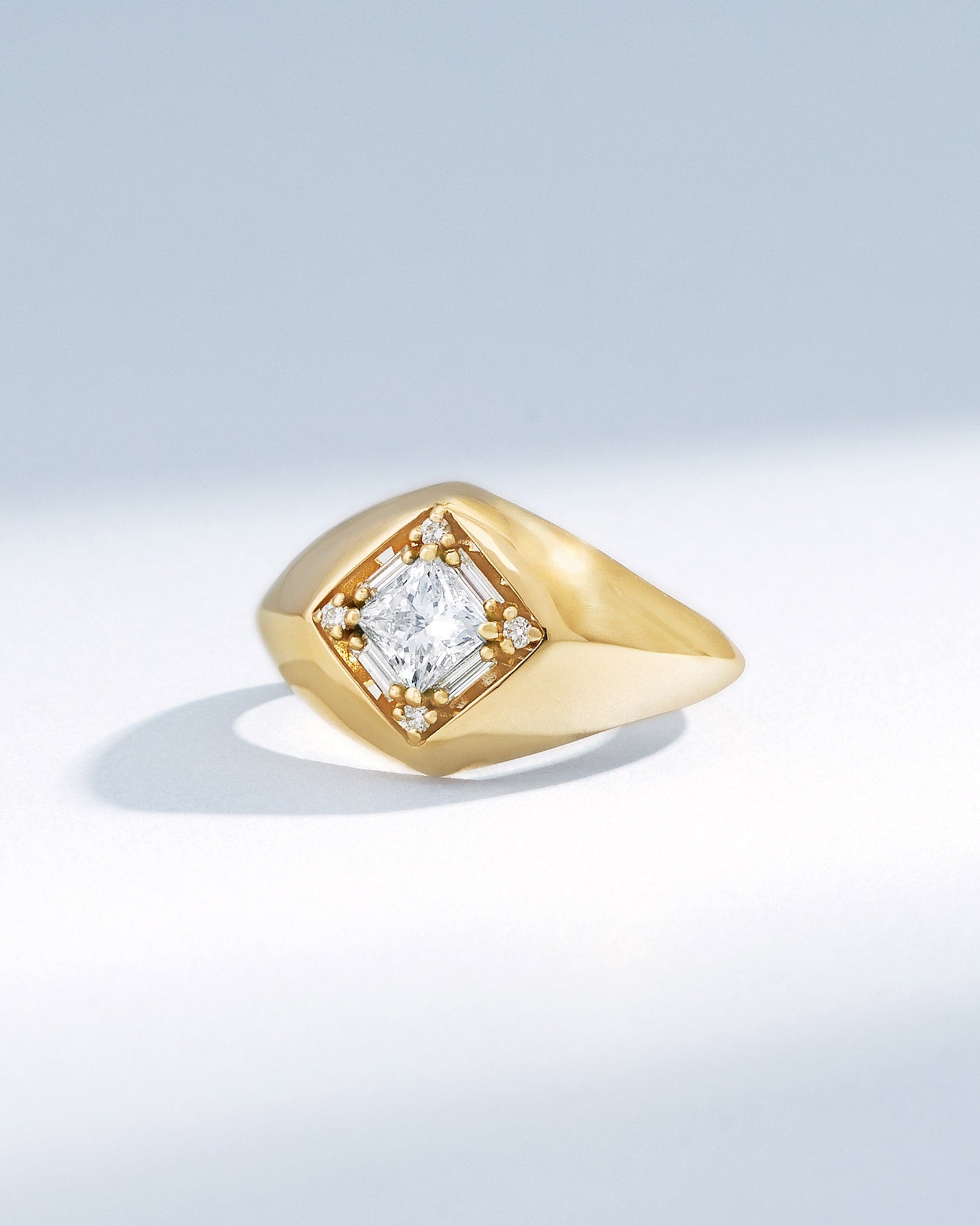 Suzanne Kalan Princess Diamond Signet Ring in 18k yellow gold