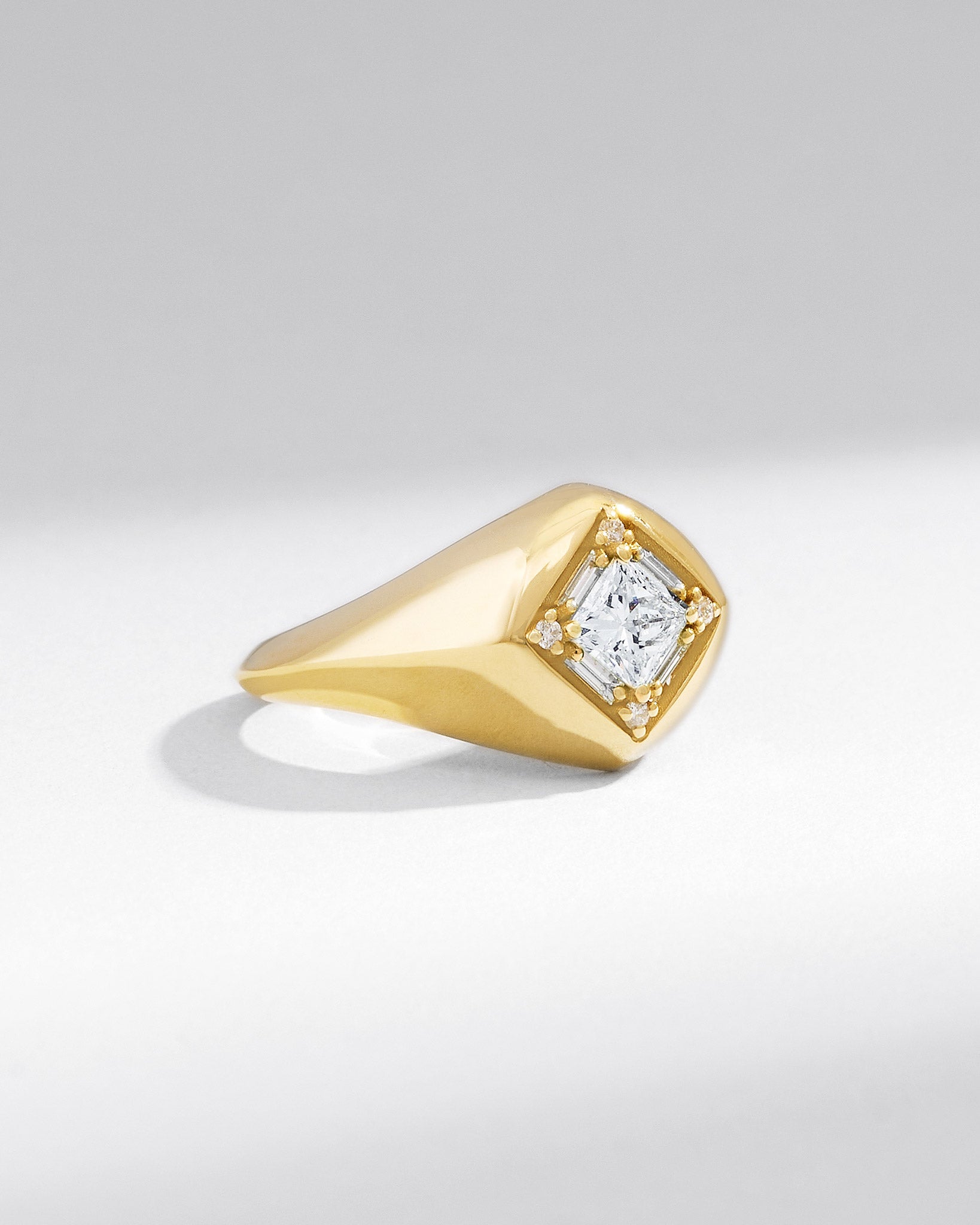 Suzanne Kalan Princess Diamond Signet Ring in 18k yellow gold