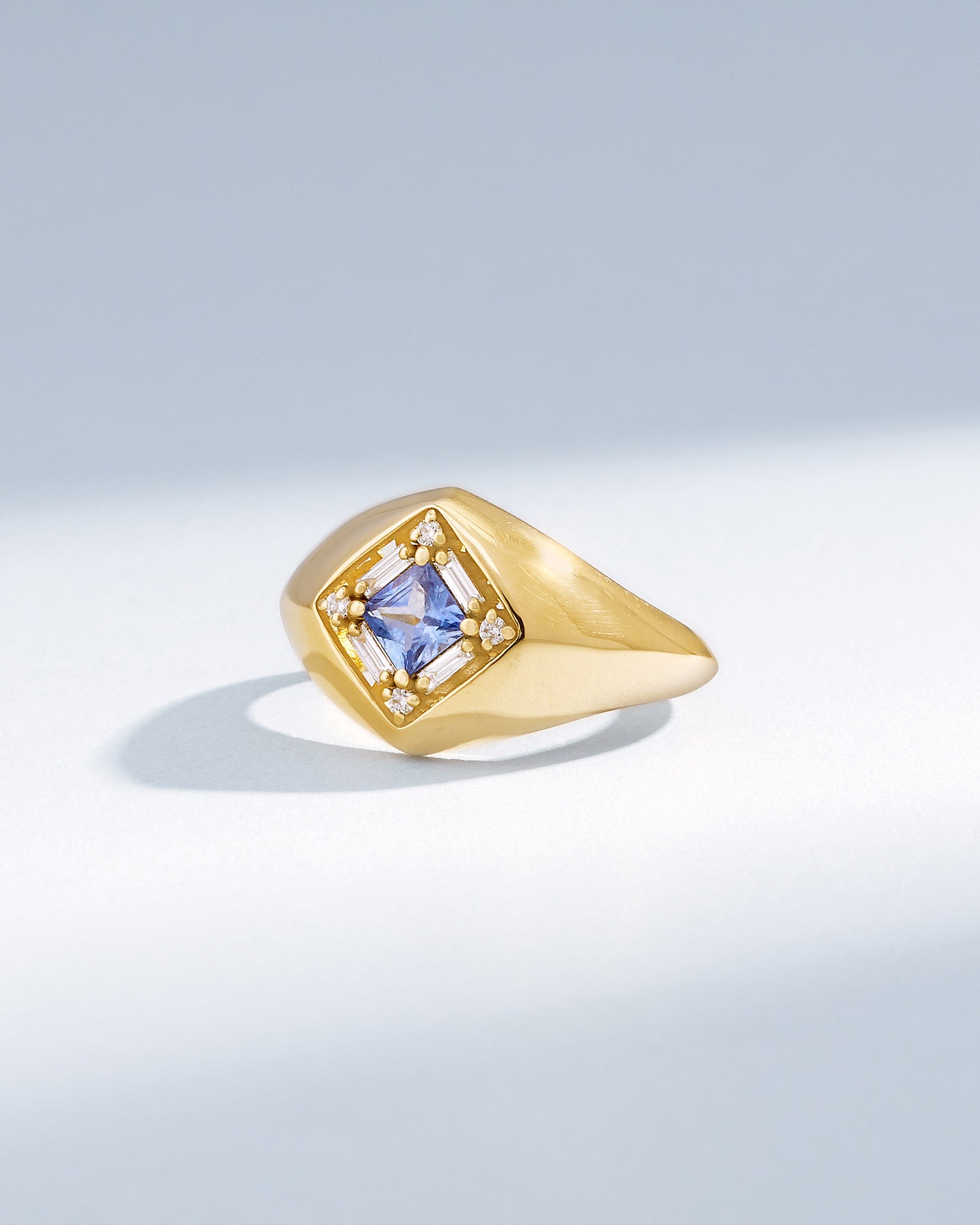 Suzanne Kalan Princess Light Blue Sapphire Signet Ring in 18k yellow gold