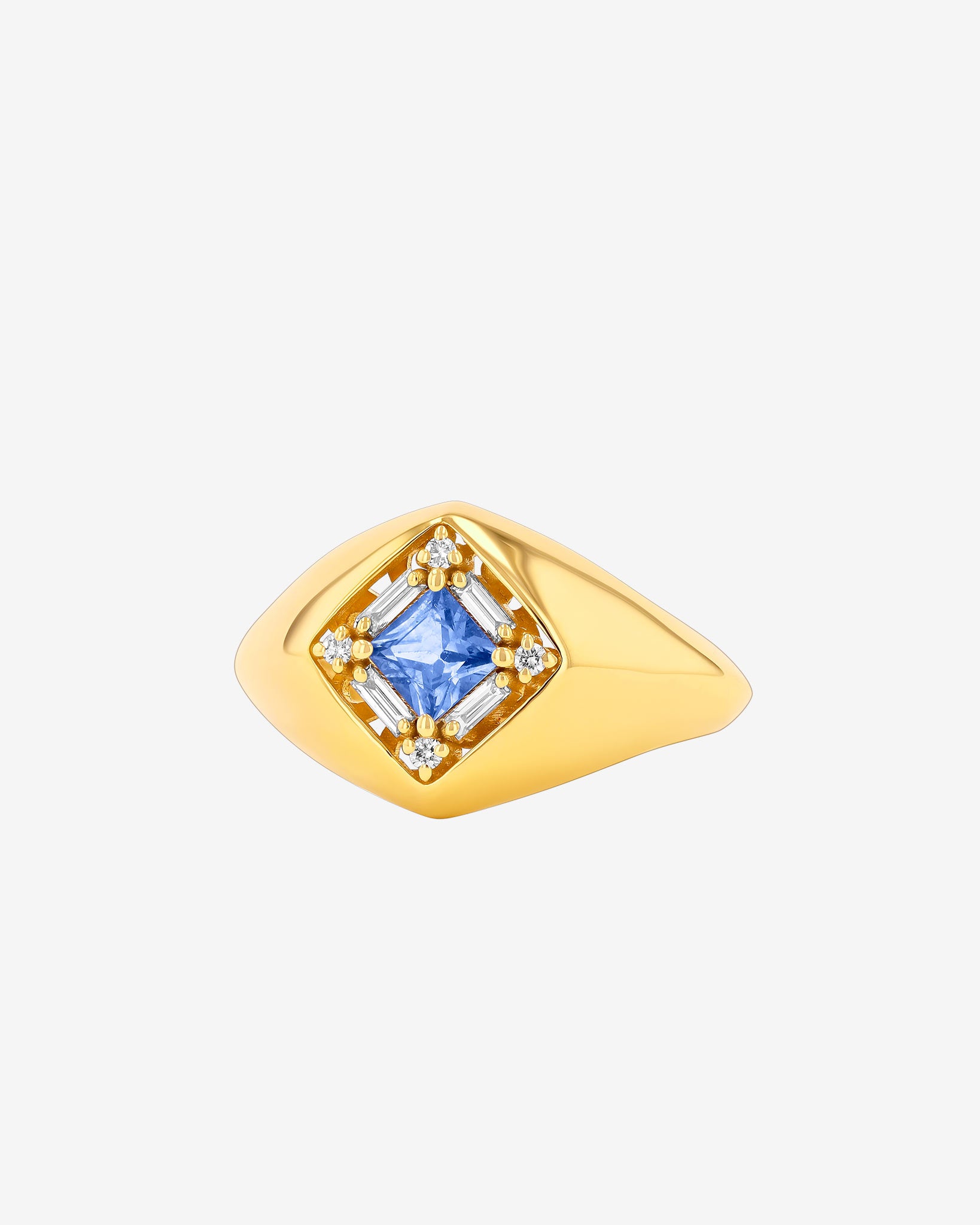 Suzanne Kalan Princess Light Blue Sapphire Signet Ring in 18k yellow gold