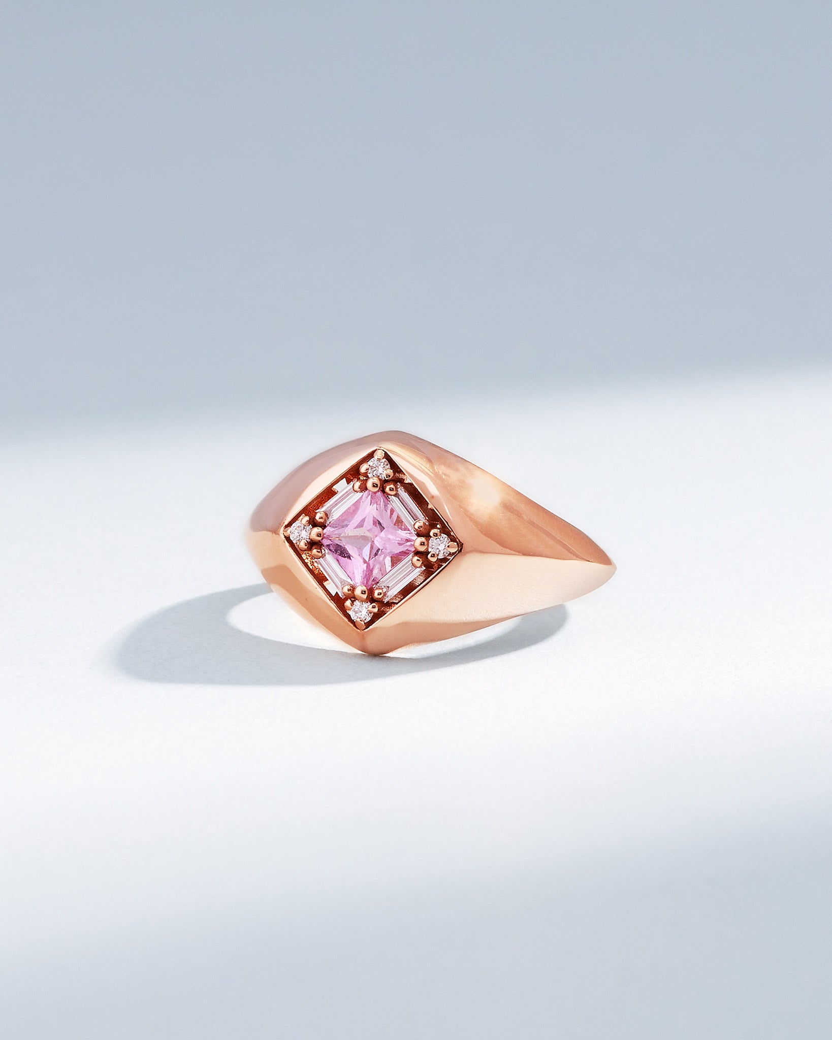 Suzanne Kalan Princess Pink Sapphire Signet Ring in 18k rose gold