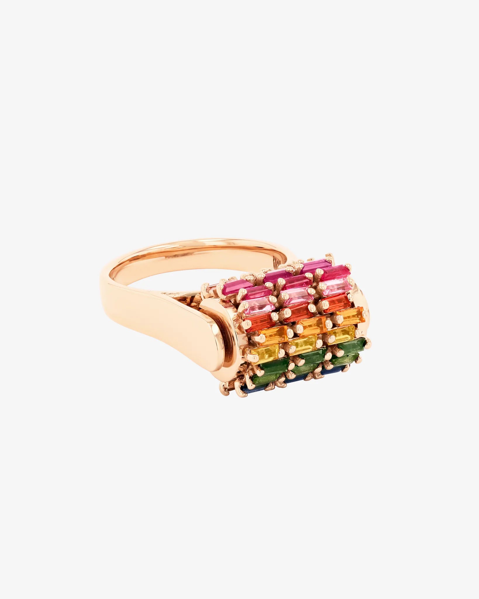 Suzanne Kalan Infinite Triple Row Rainbow Sapphire Spinner Ring in 18k rose gold