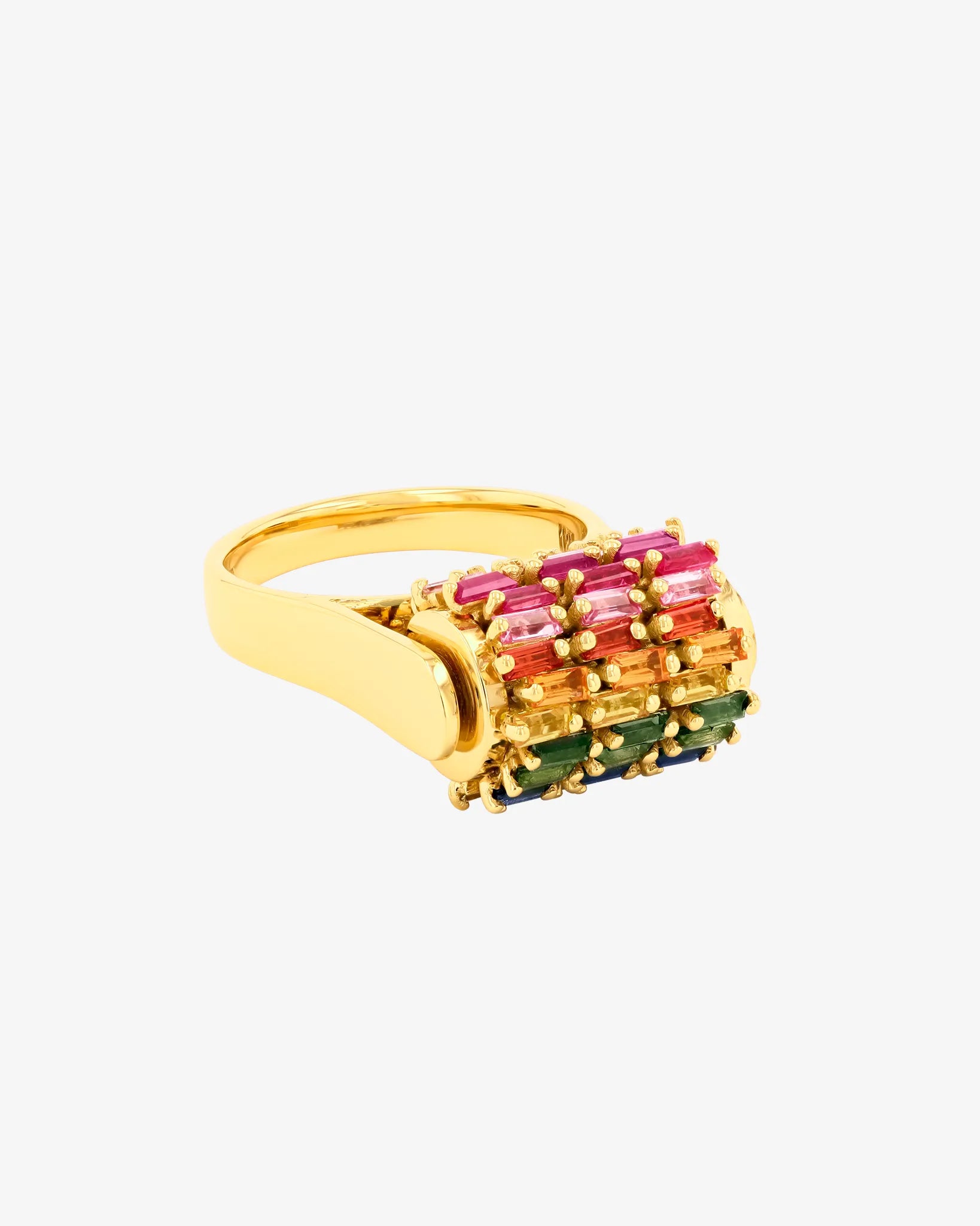 Suzanne Kalan Infinite Triple Row Rainbow Sapphire Spinner Ring in 18k yellow gold