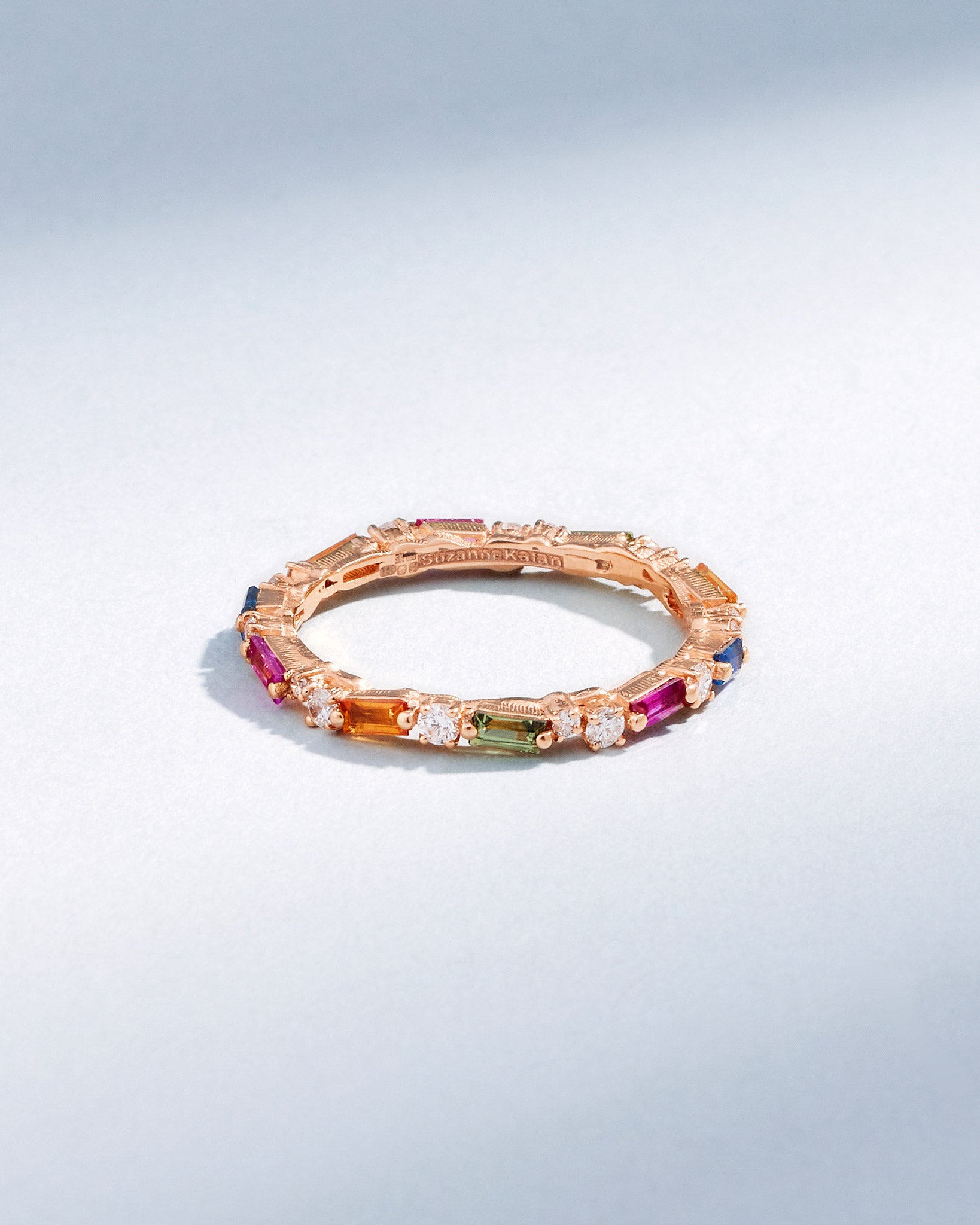 Suzanne Kalan Thin Mix Rainbow Sapphire Eternity Band in 18k rose gold