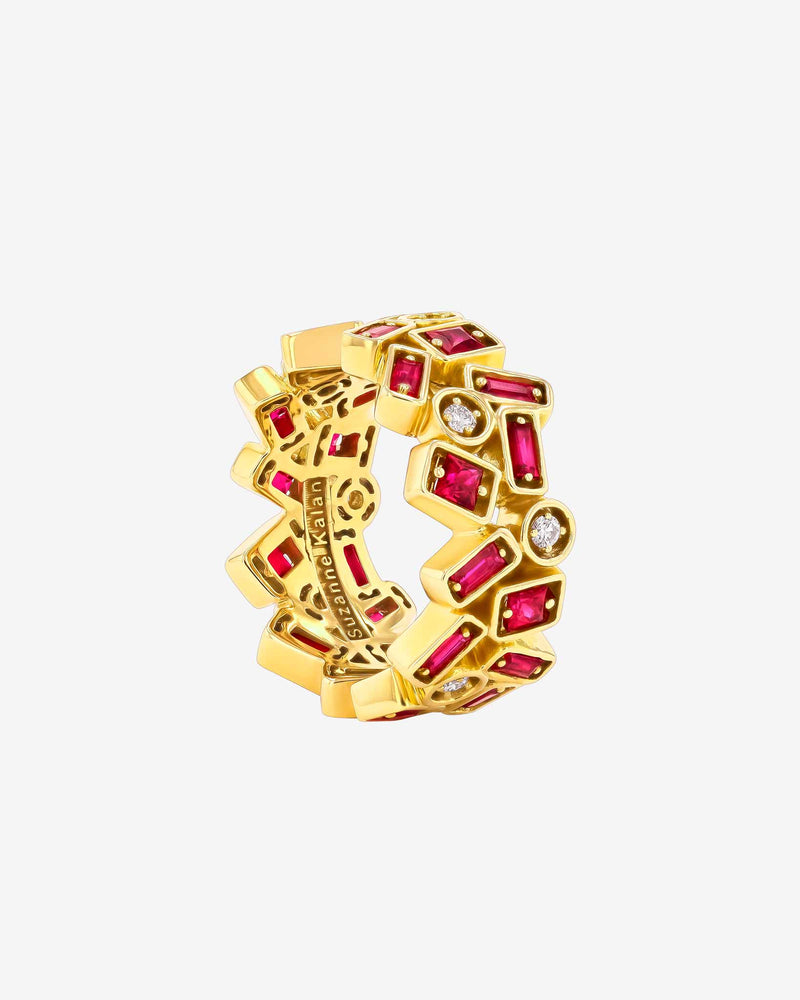 Suzanne Kalan Inlay Double Row Ruby Eternity Band in 18k yellow gold