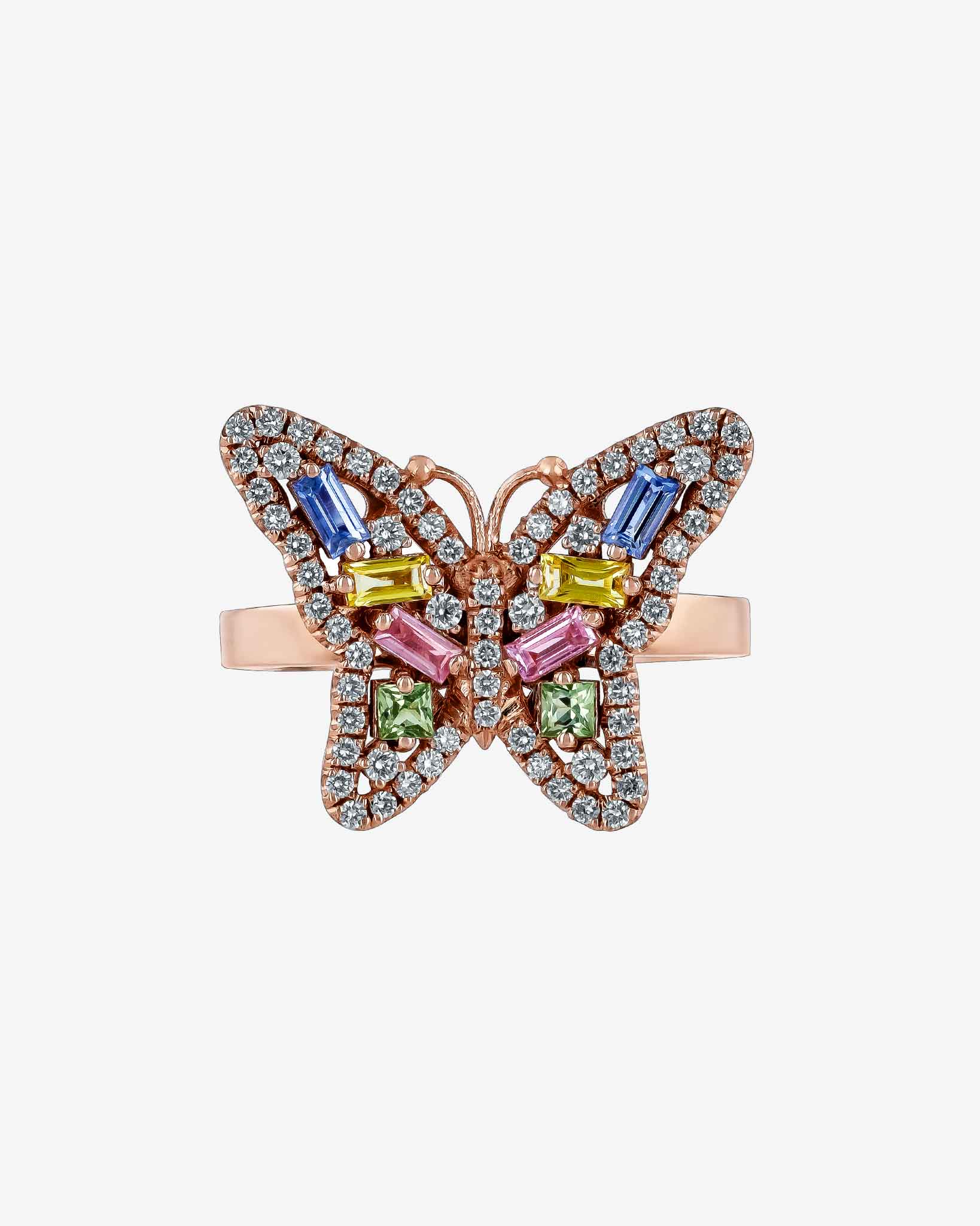 Suzanne Kalan Bold Small Butterfly Pastel Sapphire Ring in 18k rose gold