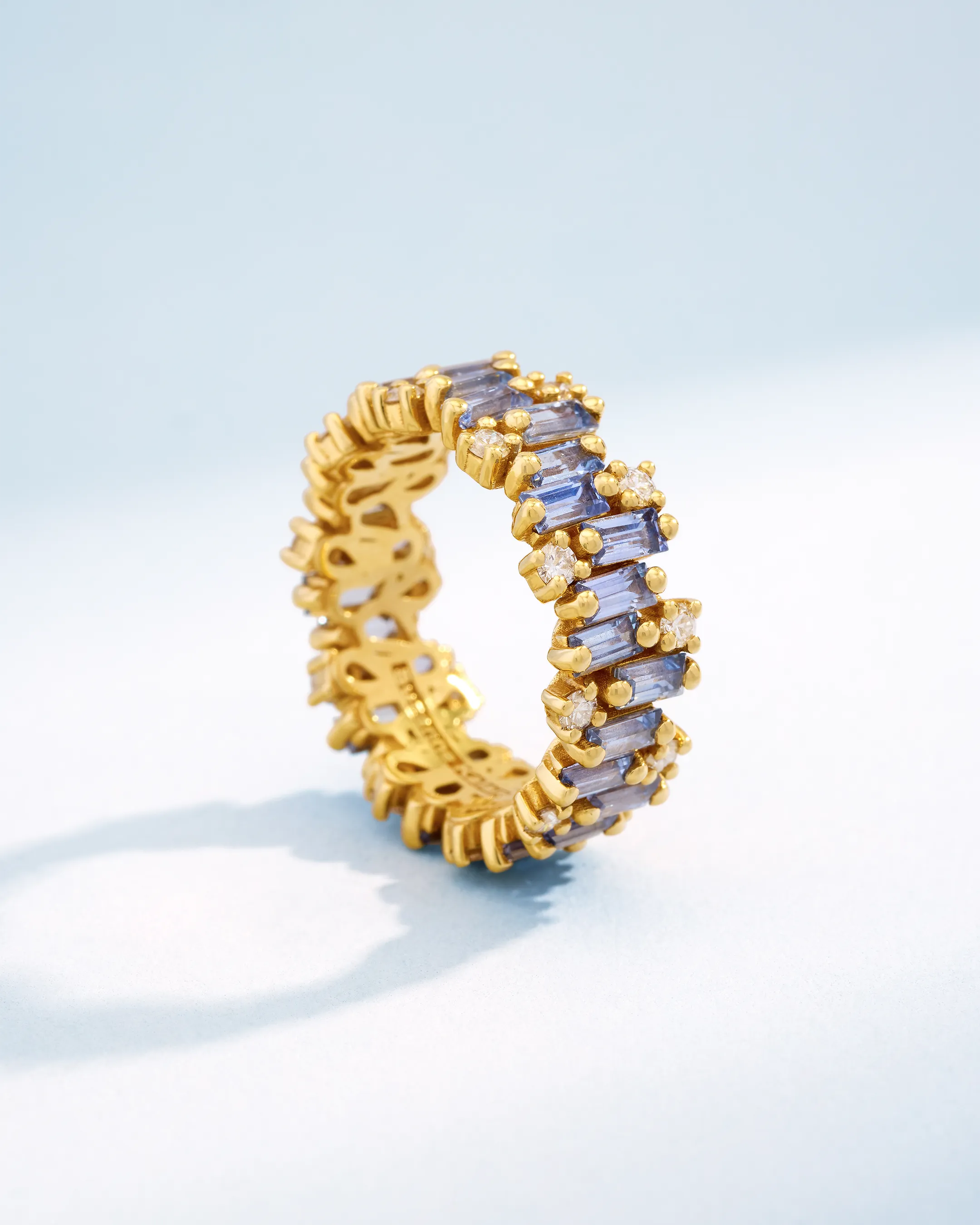 Suzanne Kalan Shimmer Audrey Light Blue Sapphire Eternity Band in 18k yellow gold