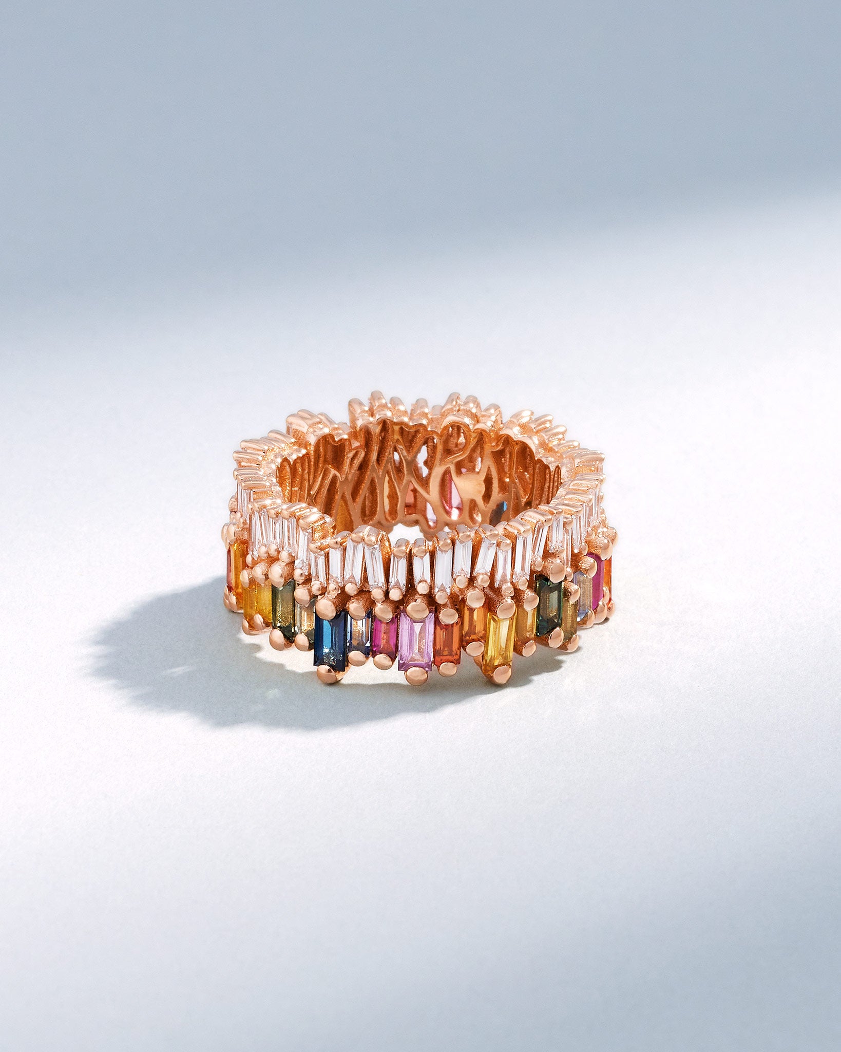 Suzanne Kalan Double Stack Rainbow Sapphire Eternity Band in 18k rose gold