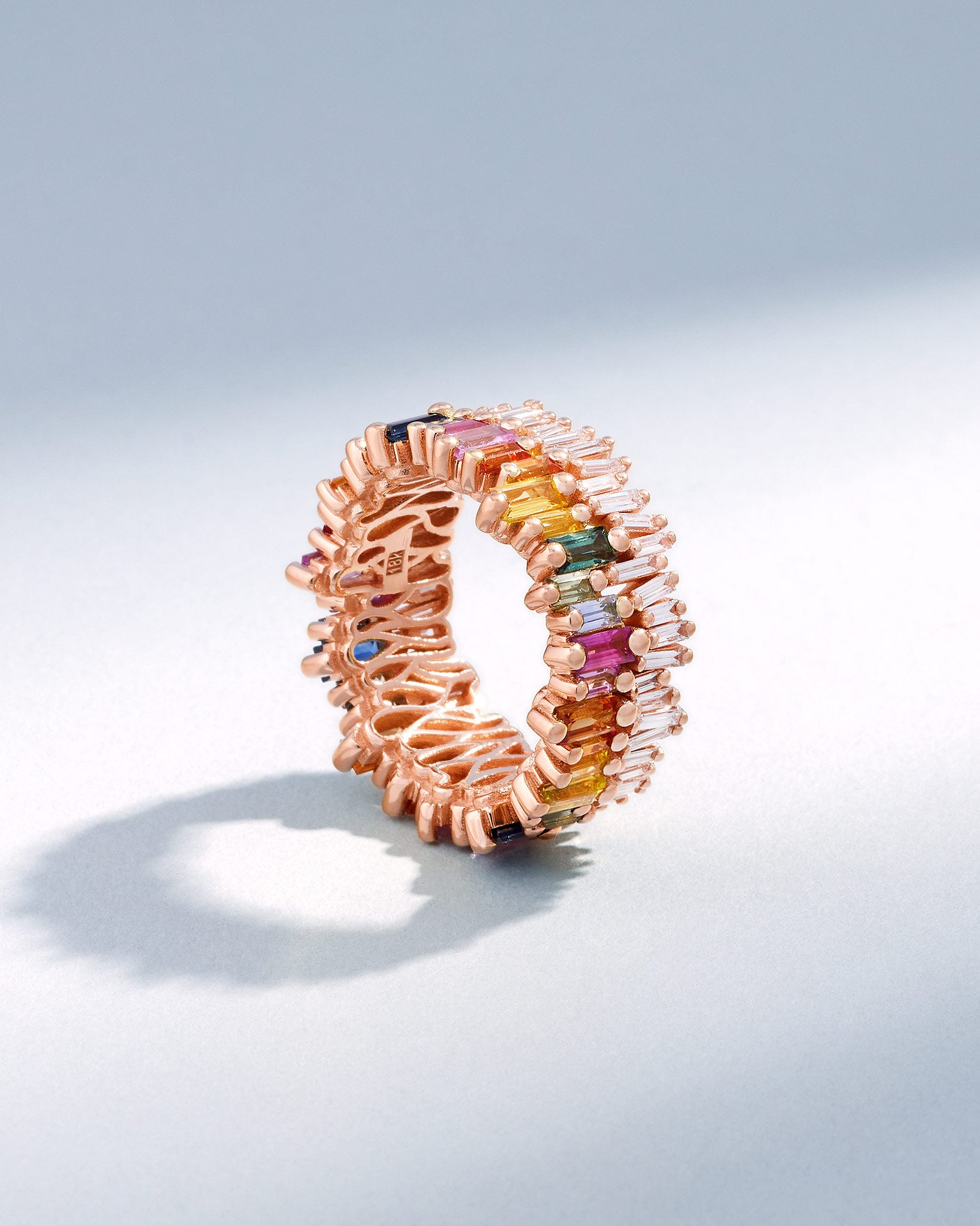 Suzanne Kalan Double Stack Rainbow Sapphire Eternity Band in 18k rose gold