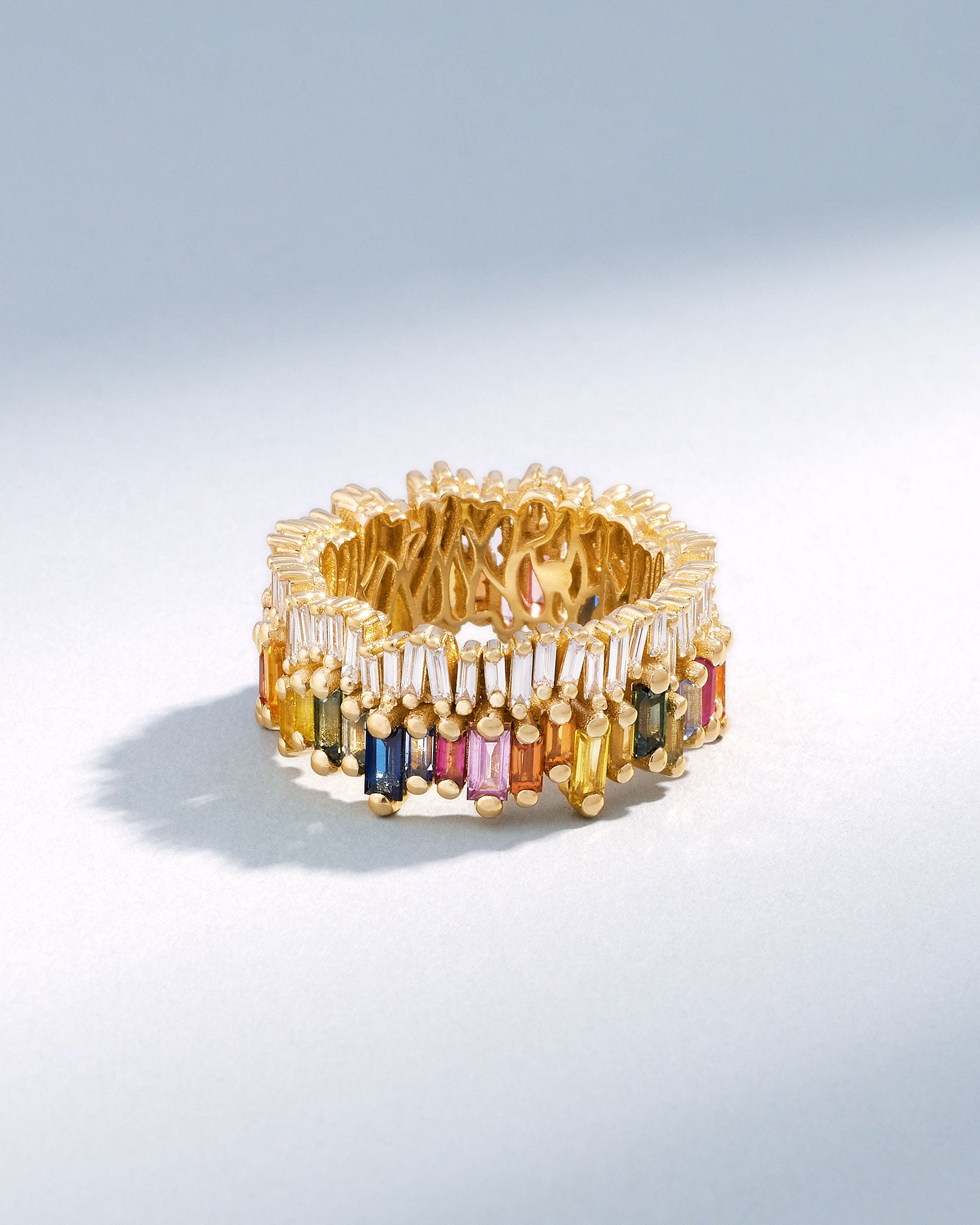 Suzanne Kalan Double Stack Rainbow Sapphire Eternity Band in 18k yellow gold