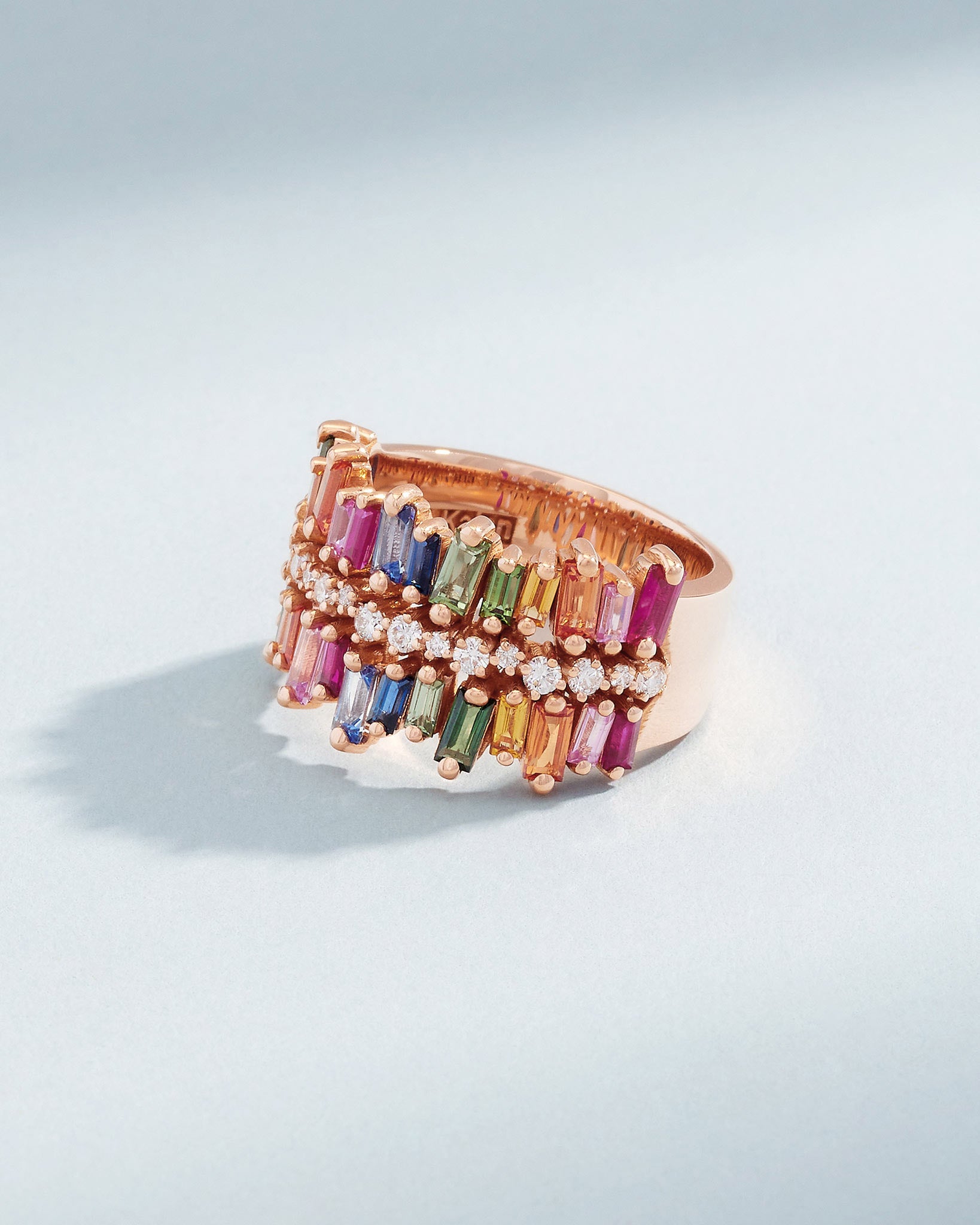 Suzanne Kalan Double Short Stack Rainbow Sapphire Half Band in 18k rose gold