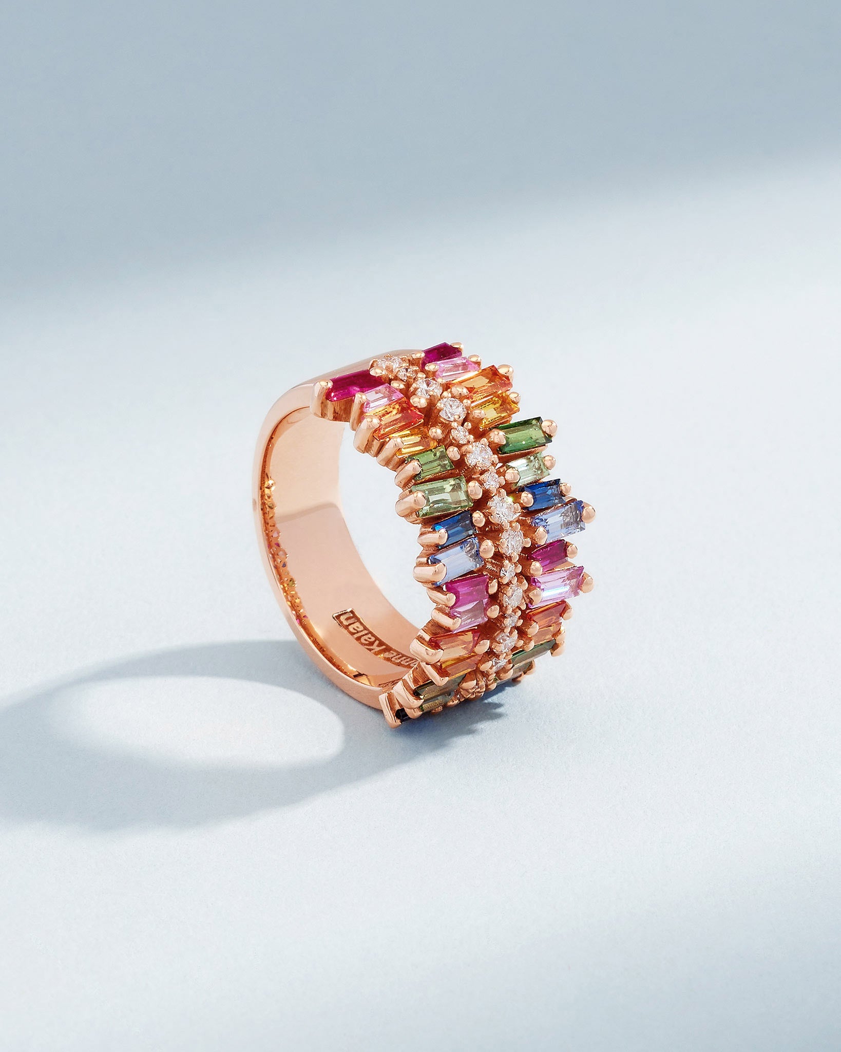 Suzanne Kalan Double Short Stack Rainbow Sapphire Half Band in 18k rose gold