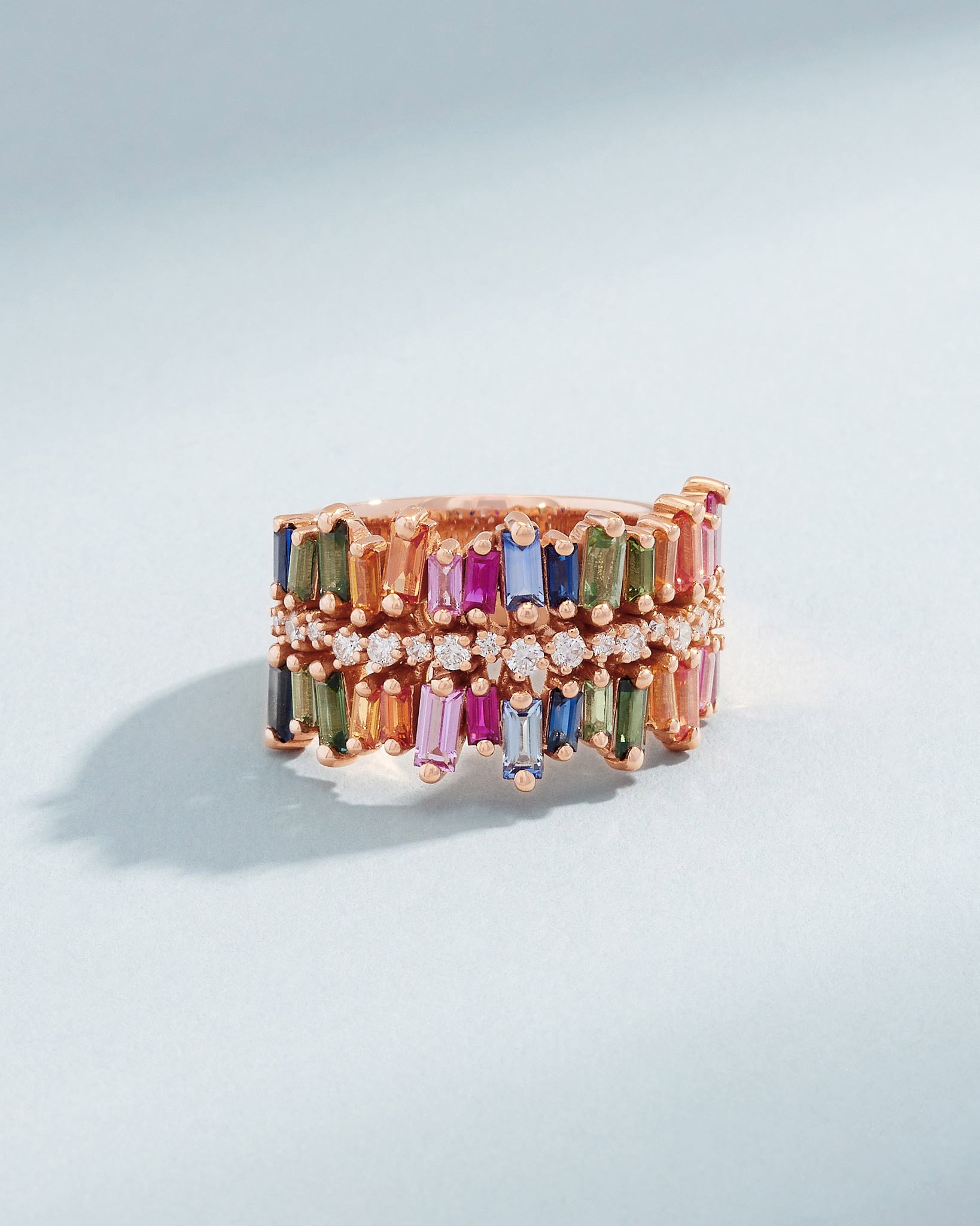 Suzanne Kalan Double Short Stack Rainbow Sapphire Half Band in 18k rose gold