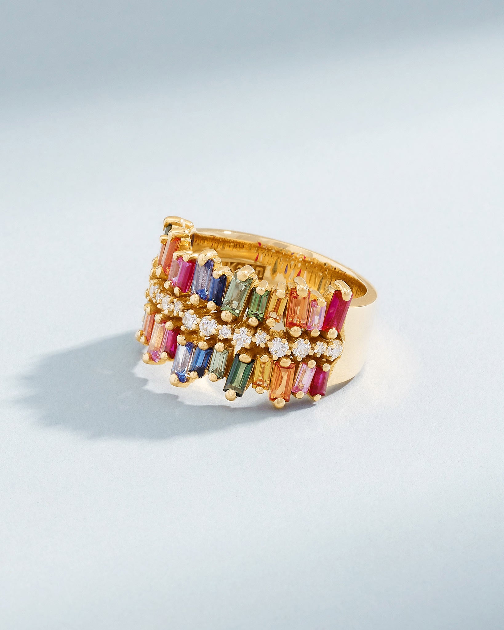 Suzanne Kalan Double Short Stack Rainbow Sapphire Half Band in 18k yellow gold