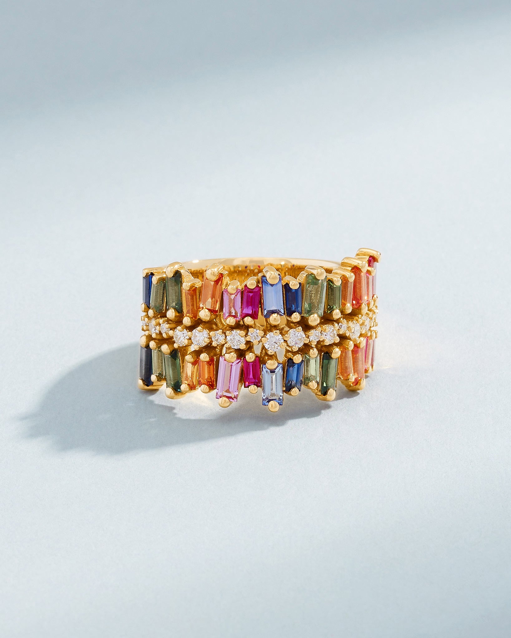 Suzanne Kalan Double Short Stack Rainbow Sapphire Half Band in 18k yellow gold