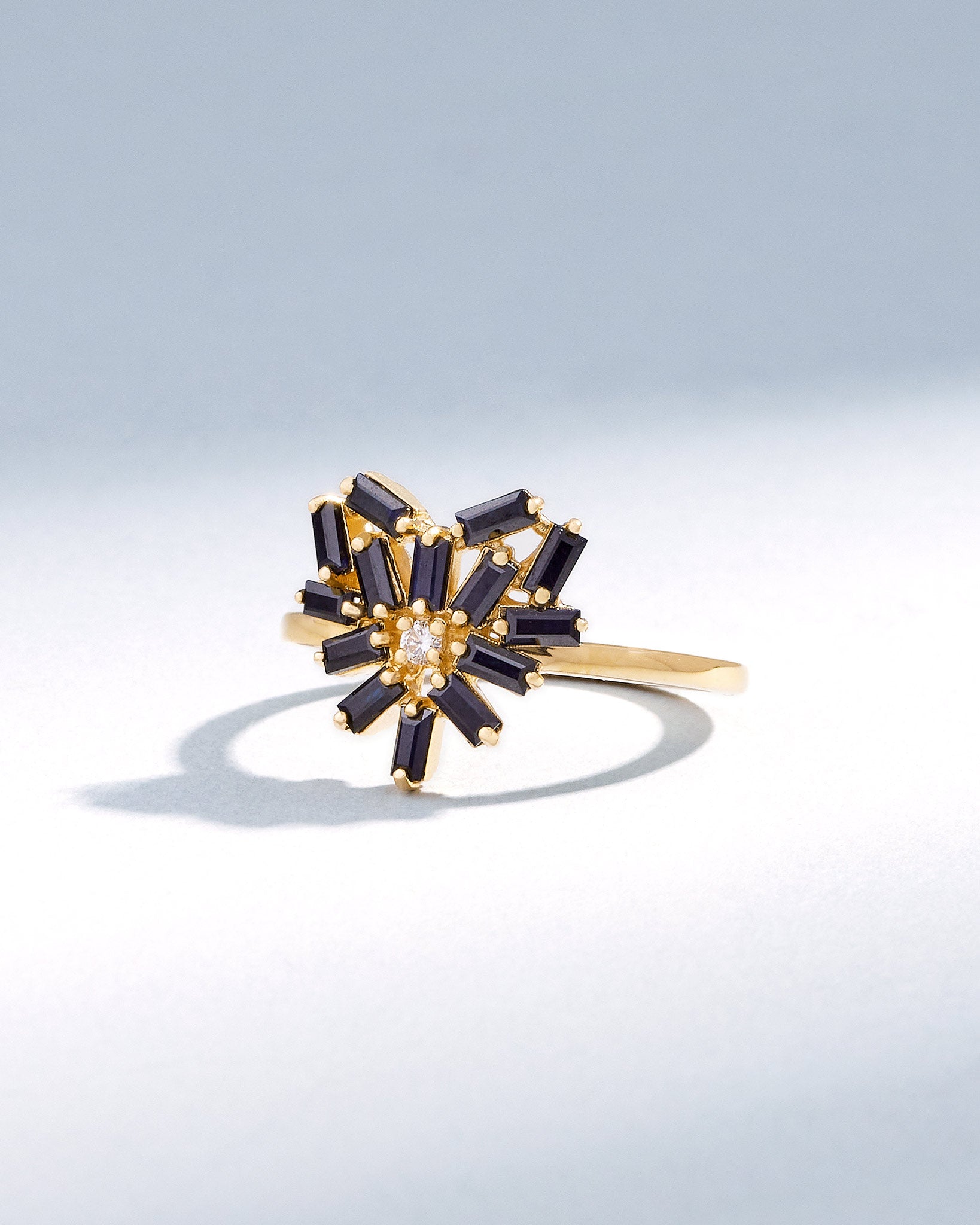 Suzanne Kalan Bold Black Sapphire Small Curved Heart Ring in 18k yellow gold