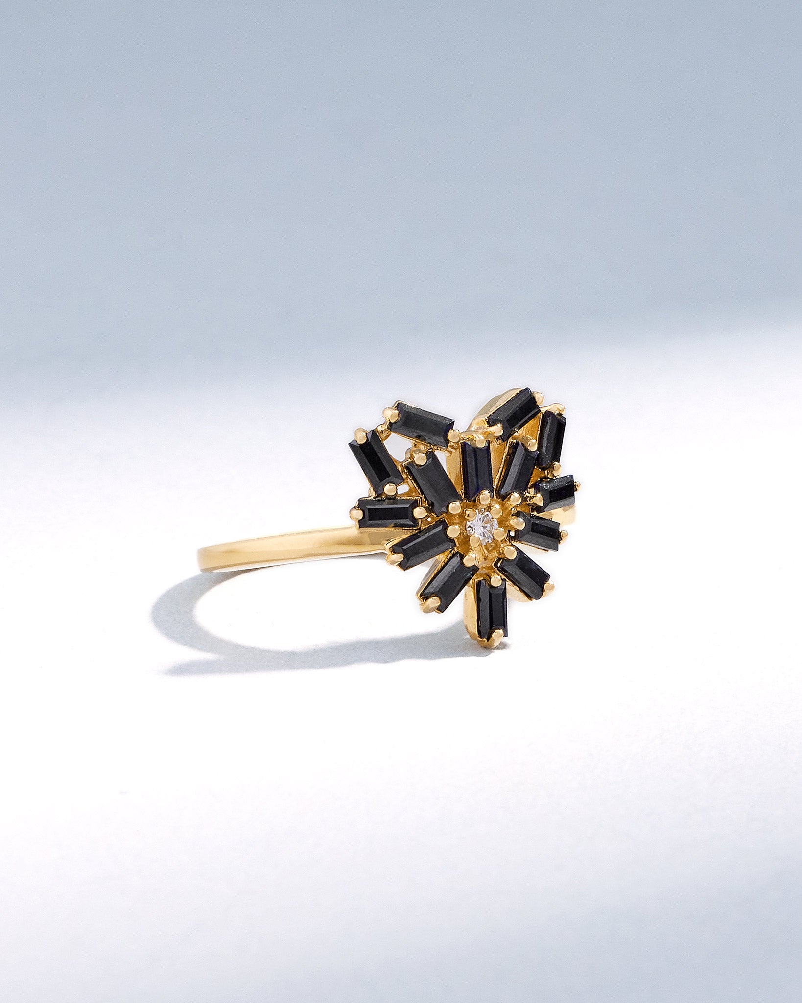 Suzanne Kalan Bold Black Sapphire Small Curved Heart Ring in 18k yellow gold