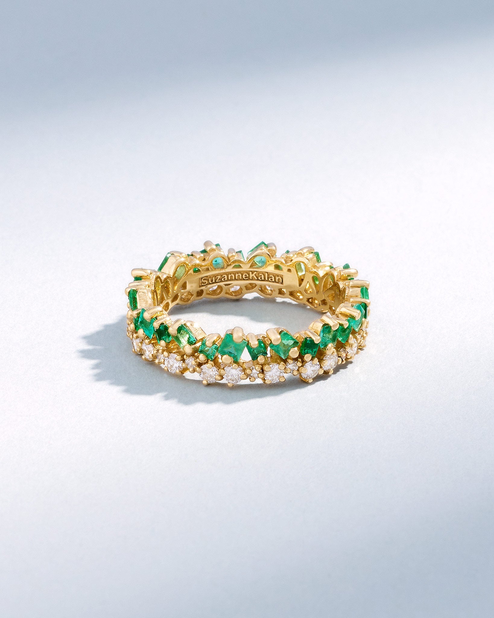 Suzanne Kalan Princess Short Stack Emerald Eternity Band in 18k yellow gold