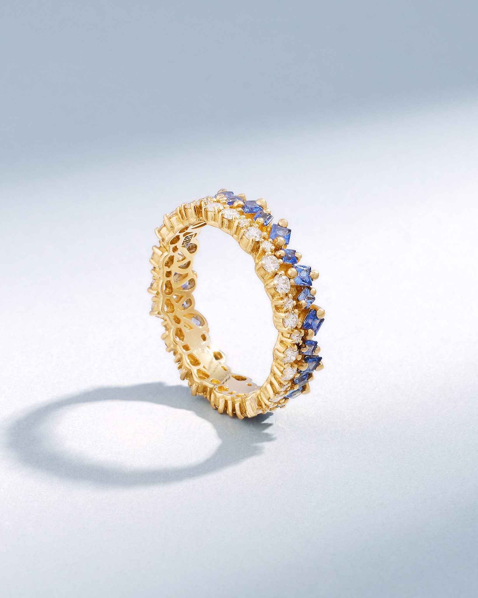Suzanne Kalan La Fantaisie Short Stack Light Blue Sapphire Eternity Band in 18k yellow gold