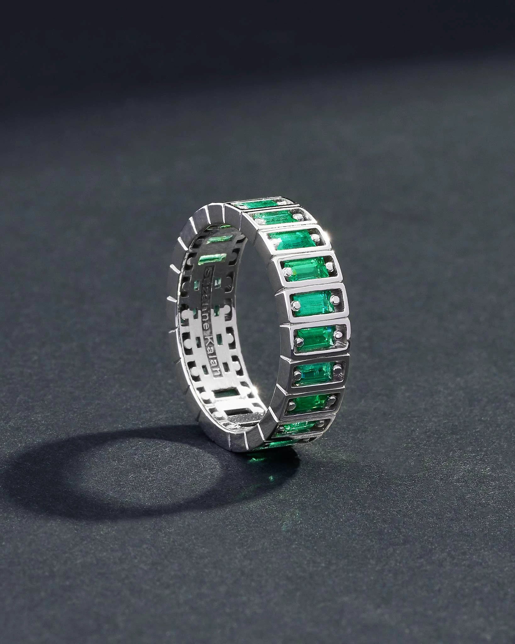 Suzanne Kalan Inlay Large Emerald Eternity Band in 18k white gold