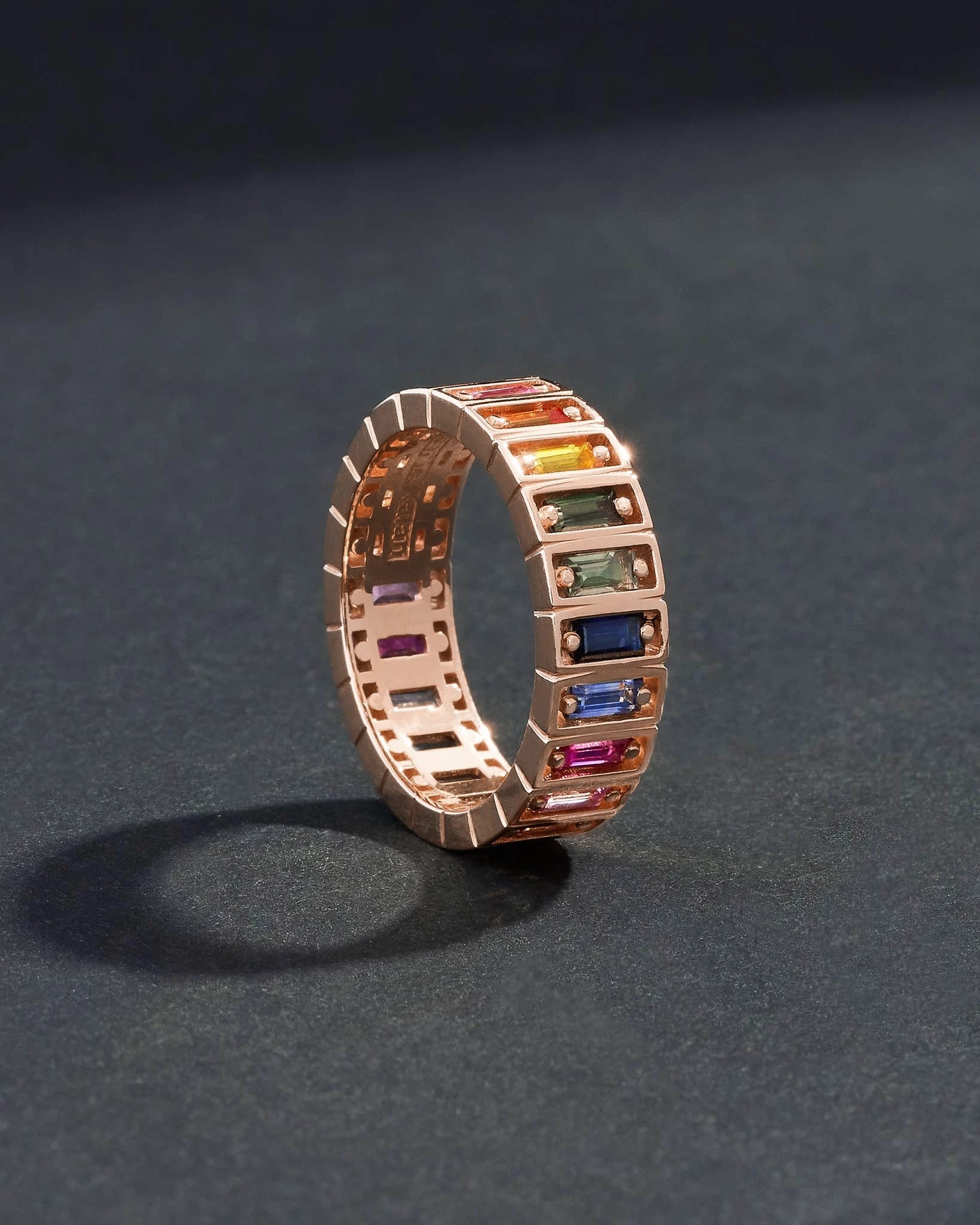 Suzanne Kalan Inlay Large Rainbow Sapphire Eternity Band in 18k yellow gold