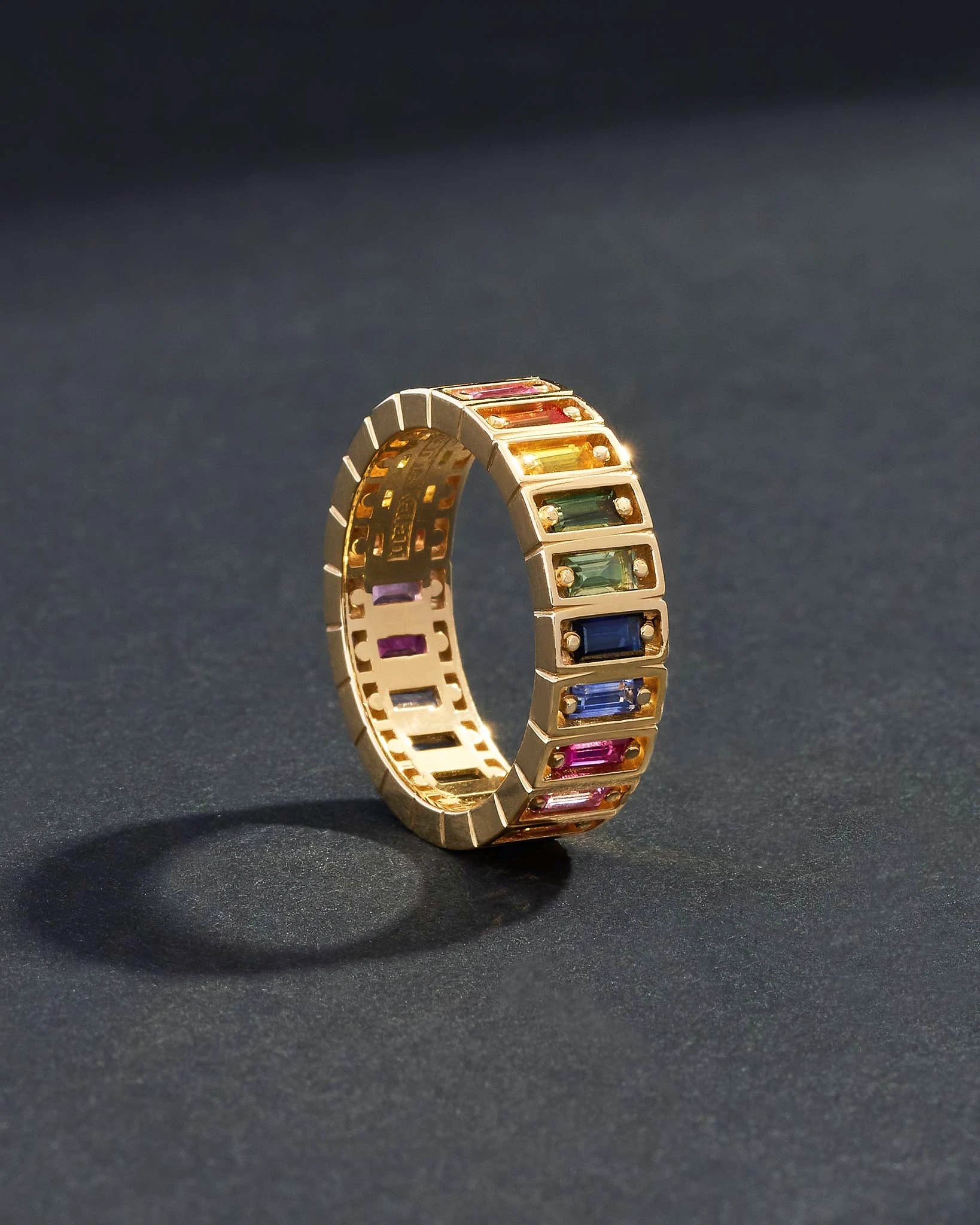 Suzanne Kalan Inlay Large Rainbow Sapphire Eternity Band in 18k yellow gold