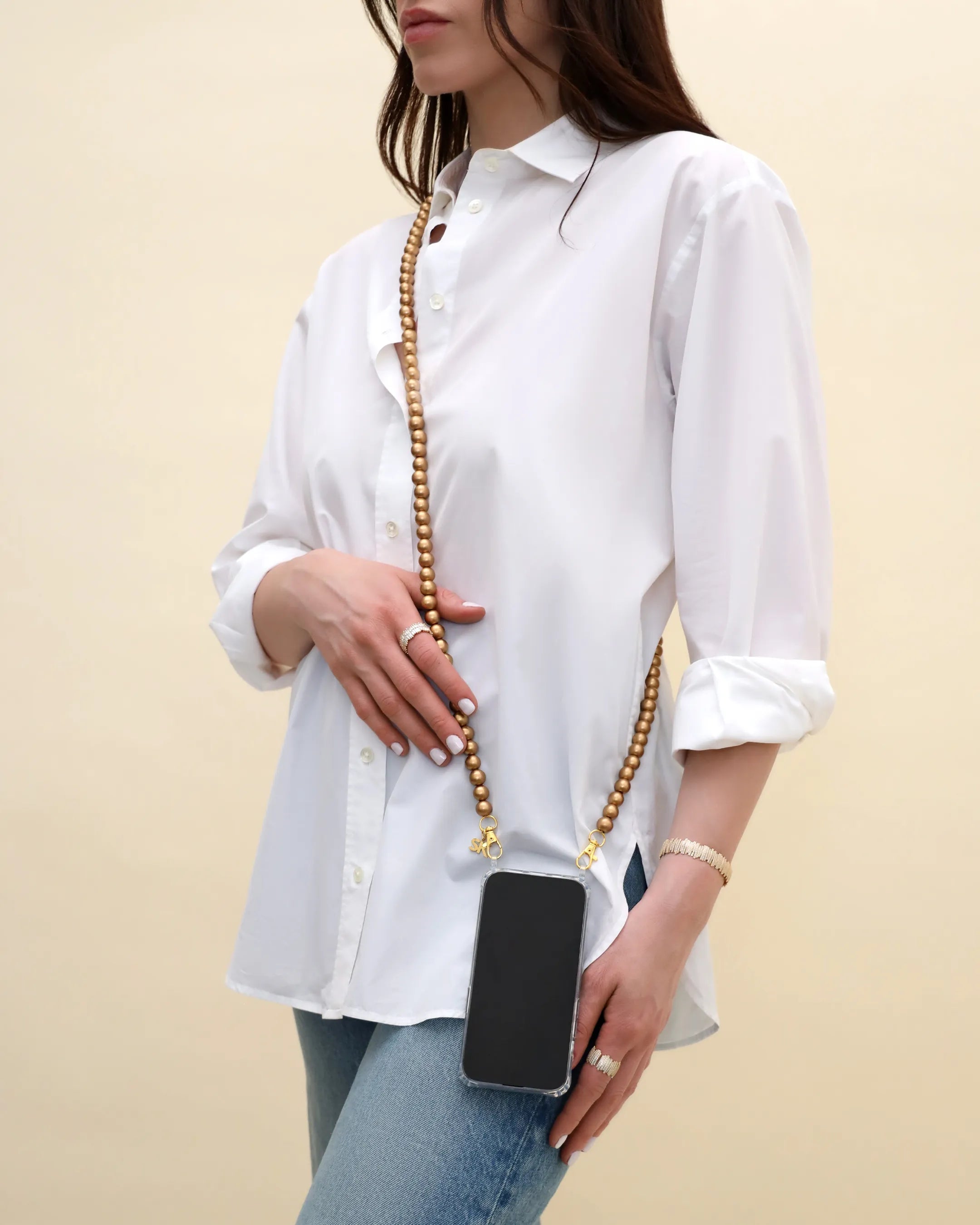 Suzanne Kalan Small Beaded Bronze Crossbody Phone Strap