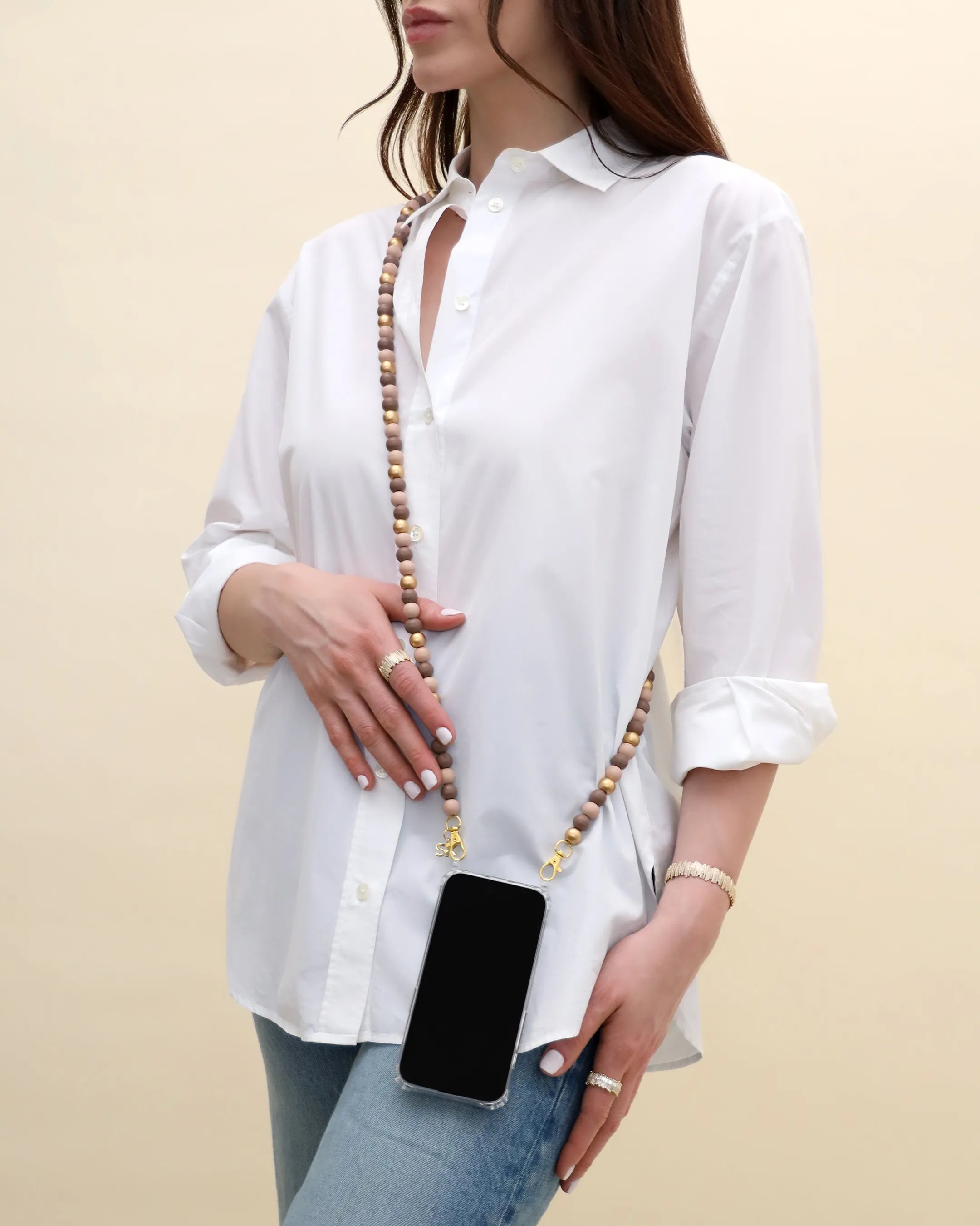 Suzanne Kalan Small Beaded Bronze Mix Crossbody Phone Strap