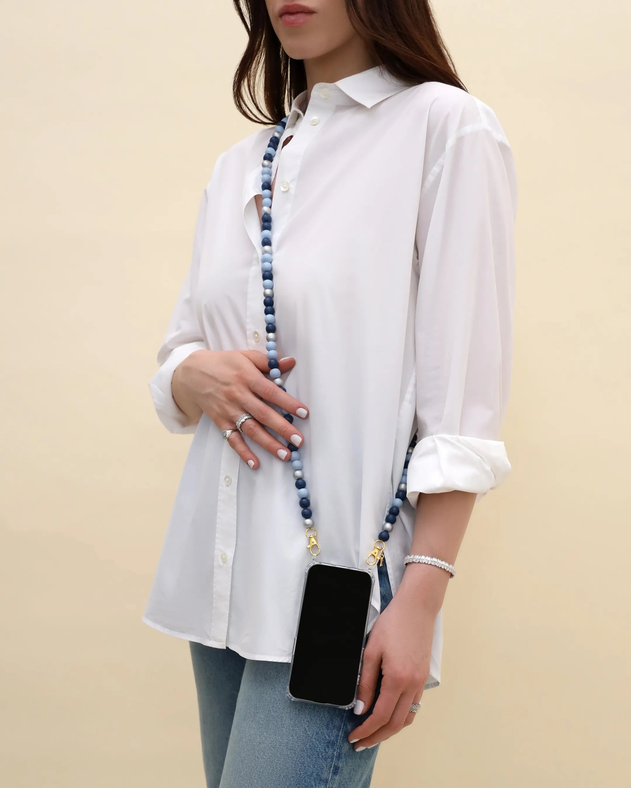 Suzanne Kalan Small Beaded Dark Blue Mix Crossbody Phone Strap
