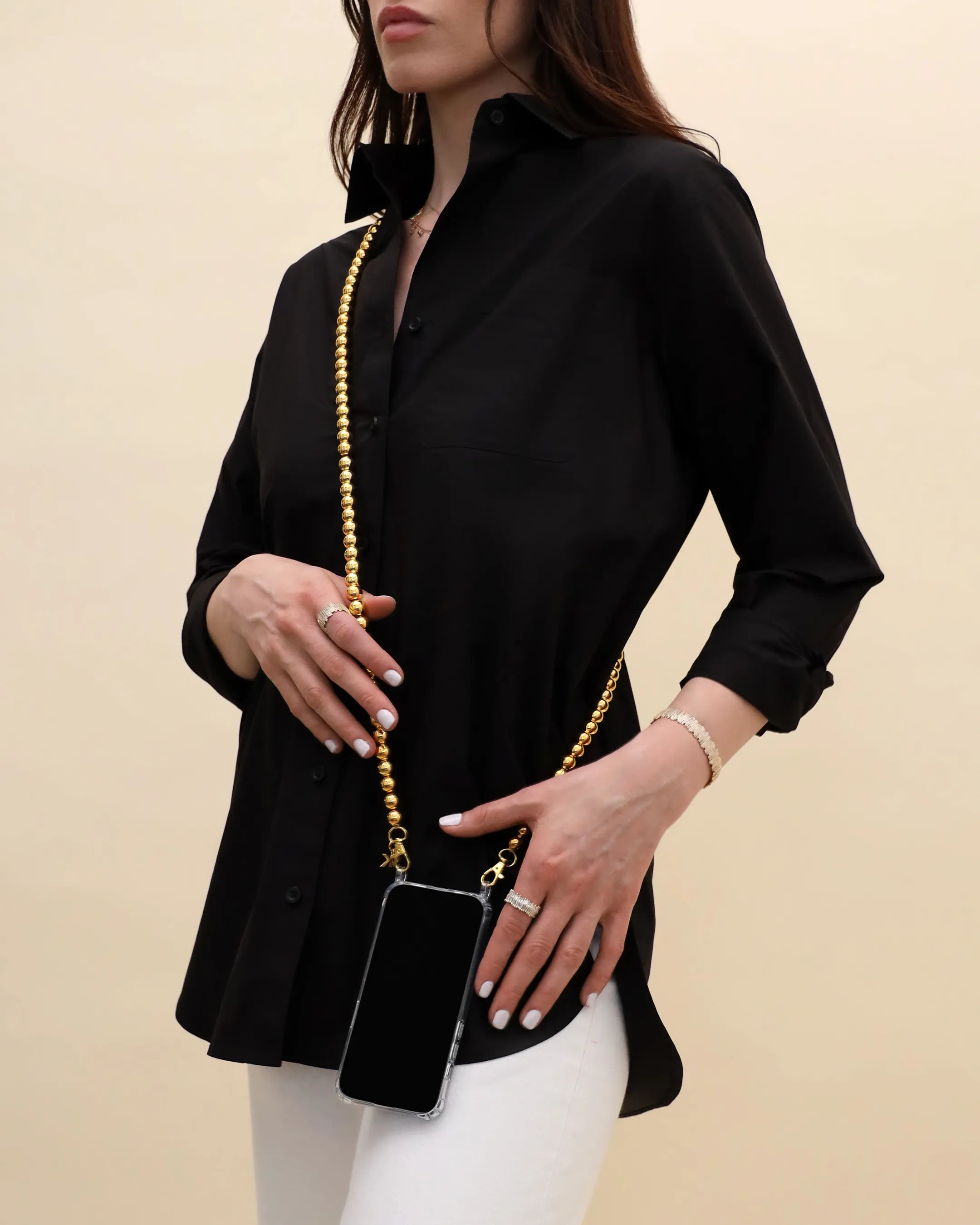 Suzanne Kalan Small Beaded Gold Crossbody Phone Strap