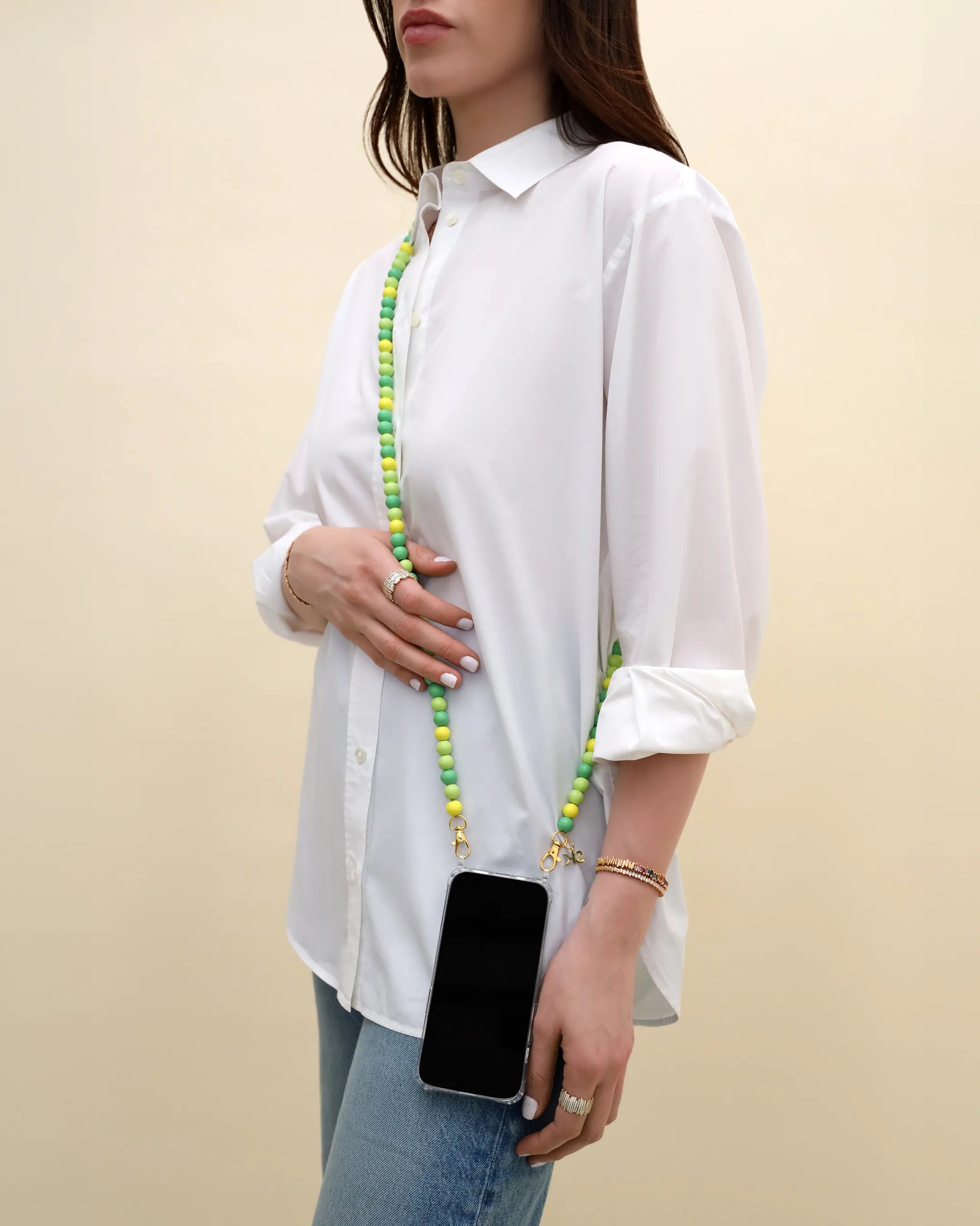 Suzanne Kalan Small Beaded Light Green Mix Crossbody Phone Strap