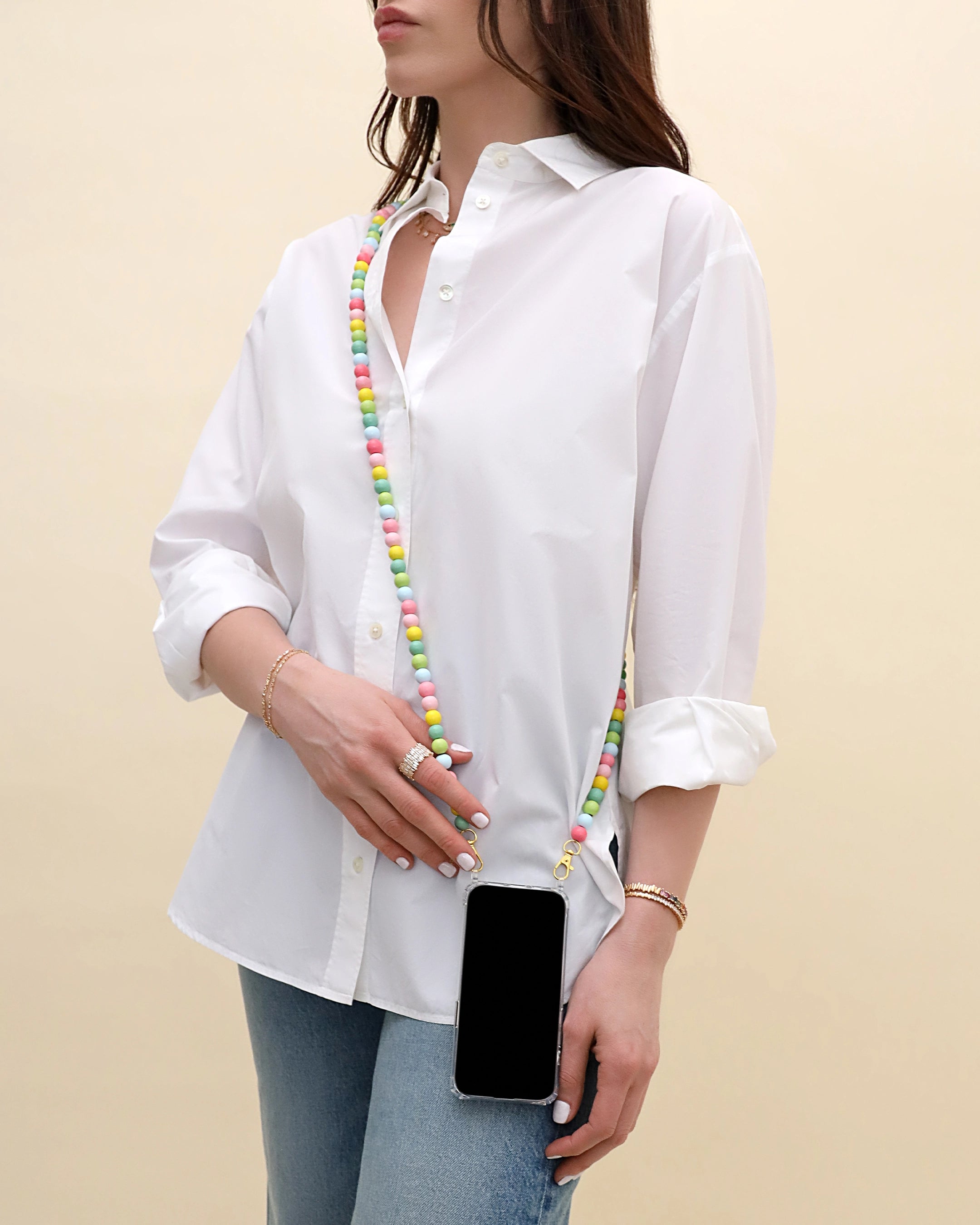 Suzanne Kalan Small Beaded Pastel Mix Crossbody Phone Strap
