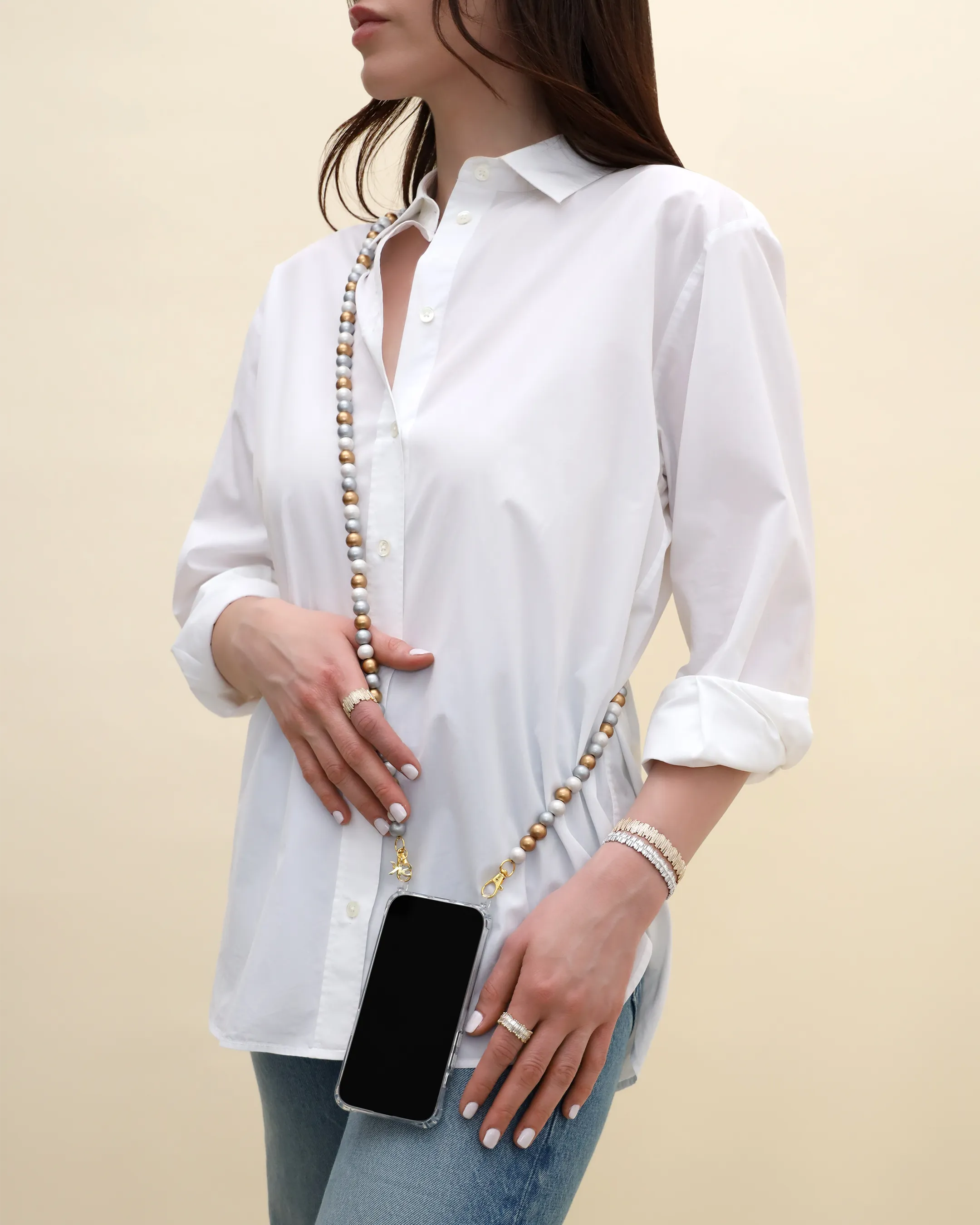 Suzanne Kalan Small Beaded Metallic Mix Crossbody Phone Strap
