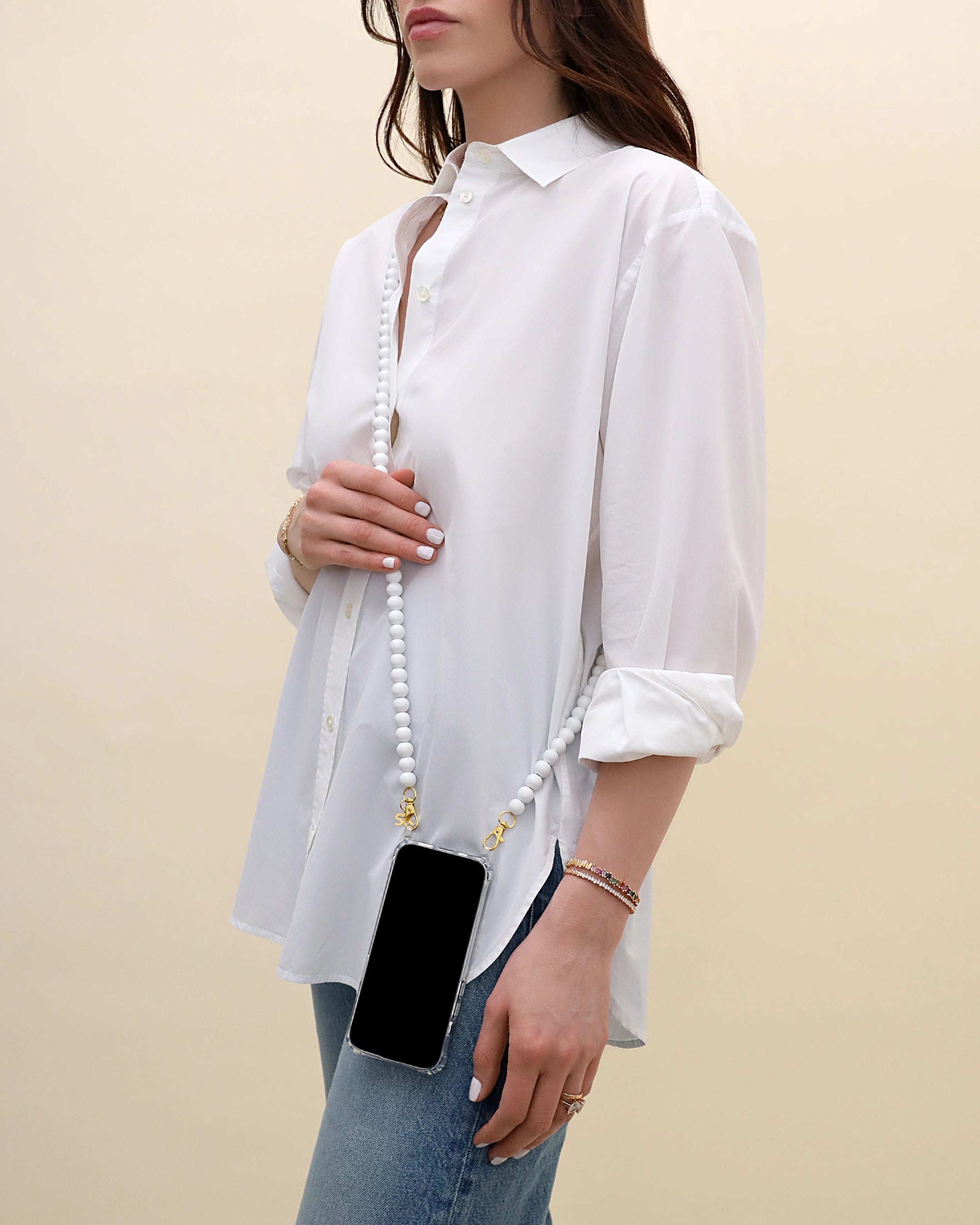 Suzanne Kalan Small Beaded White Crossbody Phone Strap