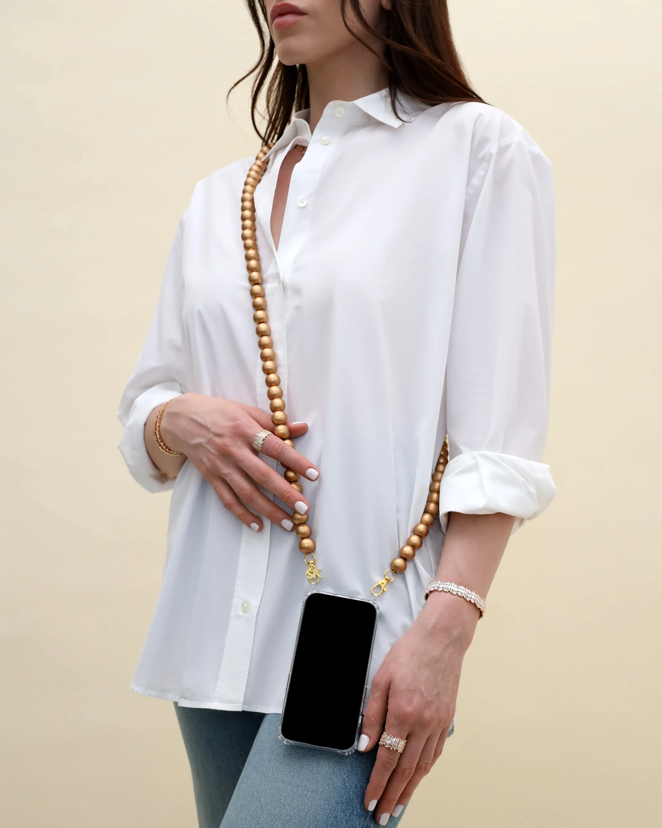 Suzanne Kalan Large Beaded Bronze Crossbody Phone Strap