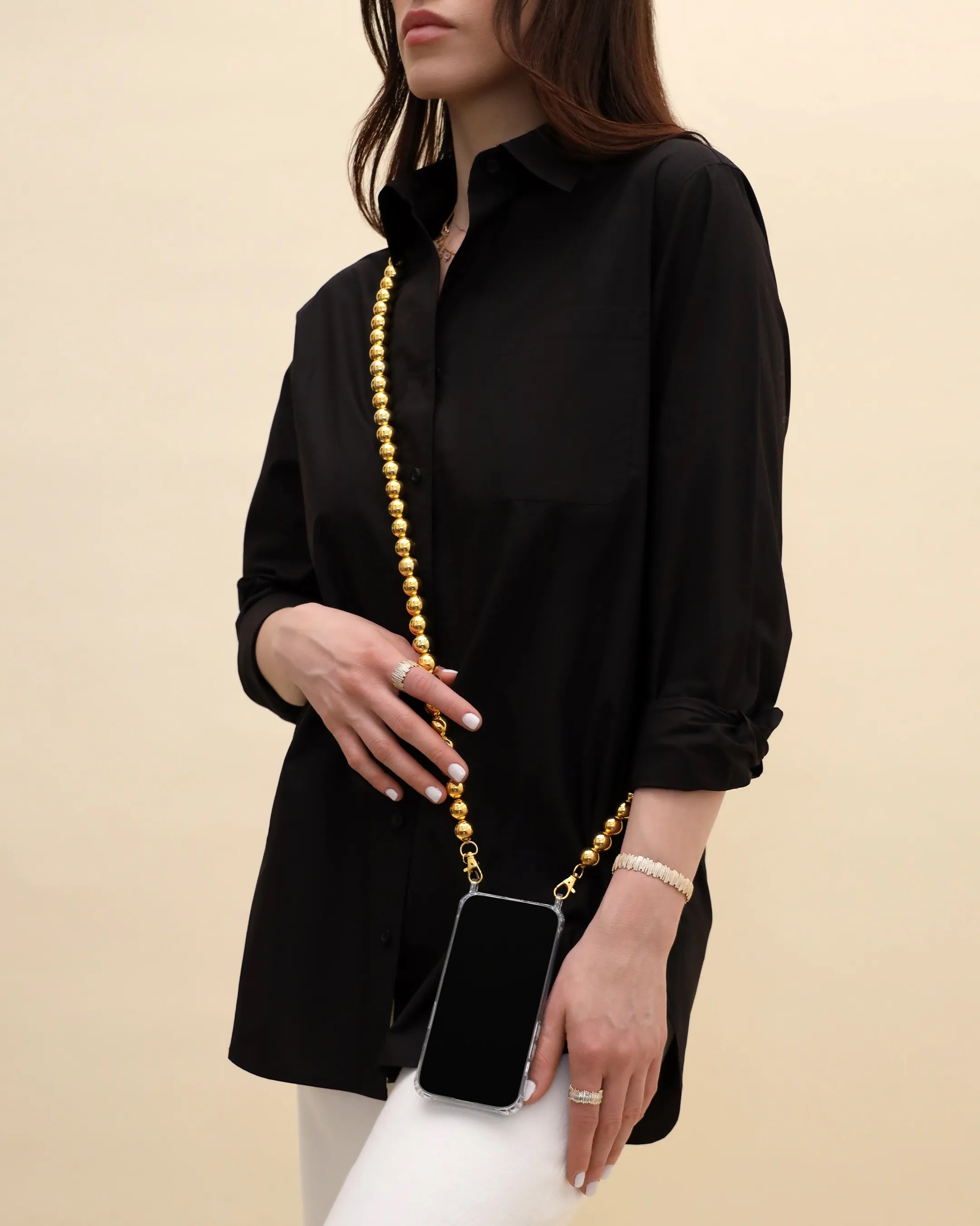 Suzanne Kalan Large Beaded Gold Crossbody Phone Strap