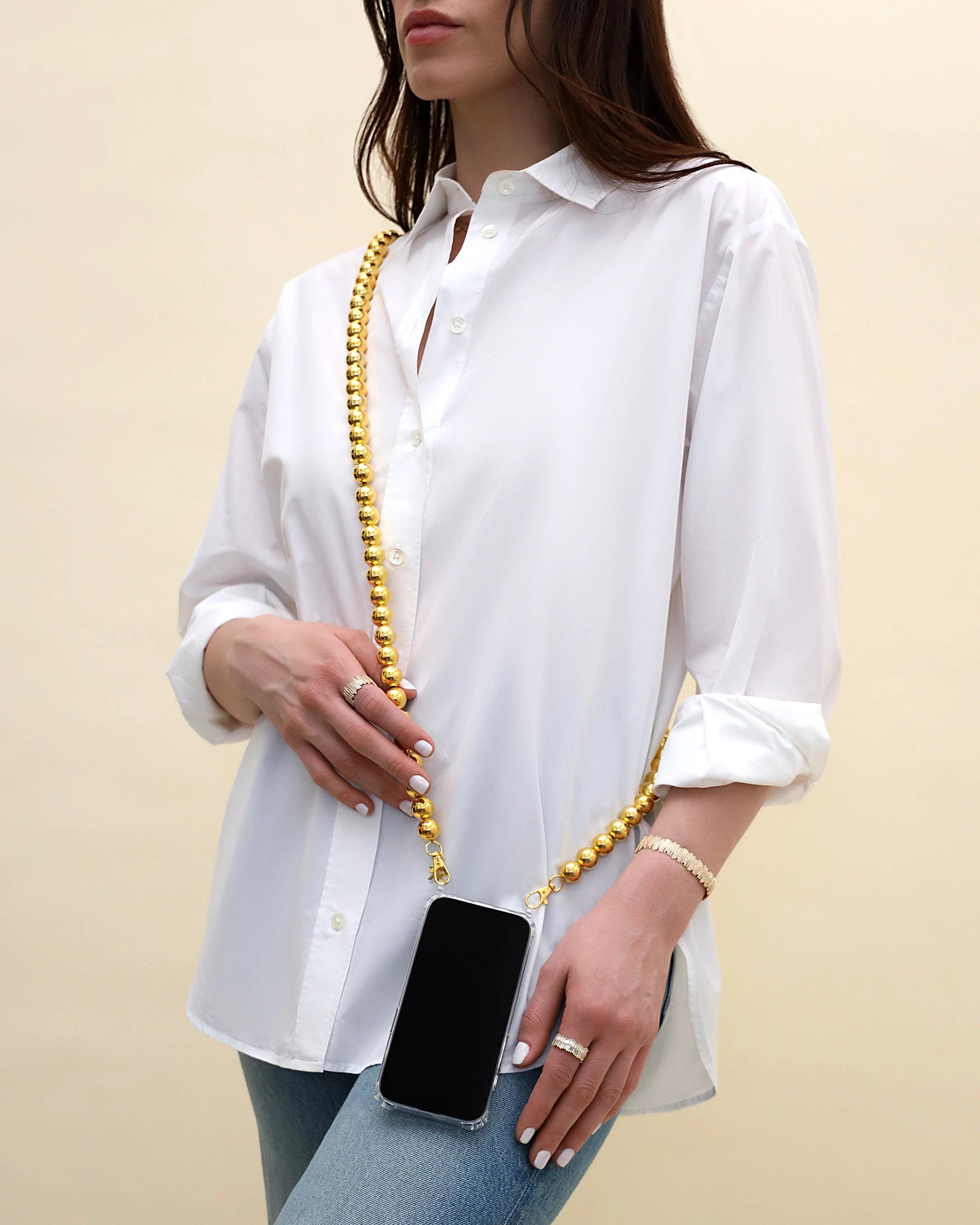 Suzanne Kalan Large Beaded Gold Crossbody Phone Strap