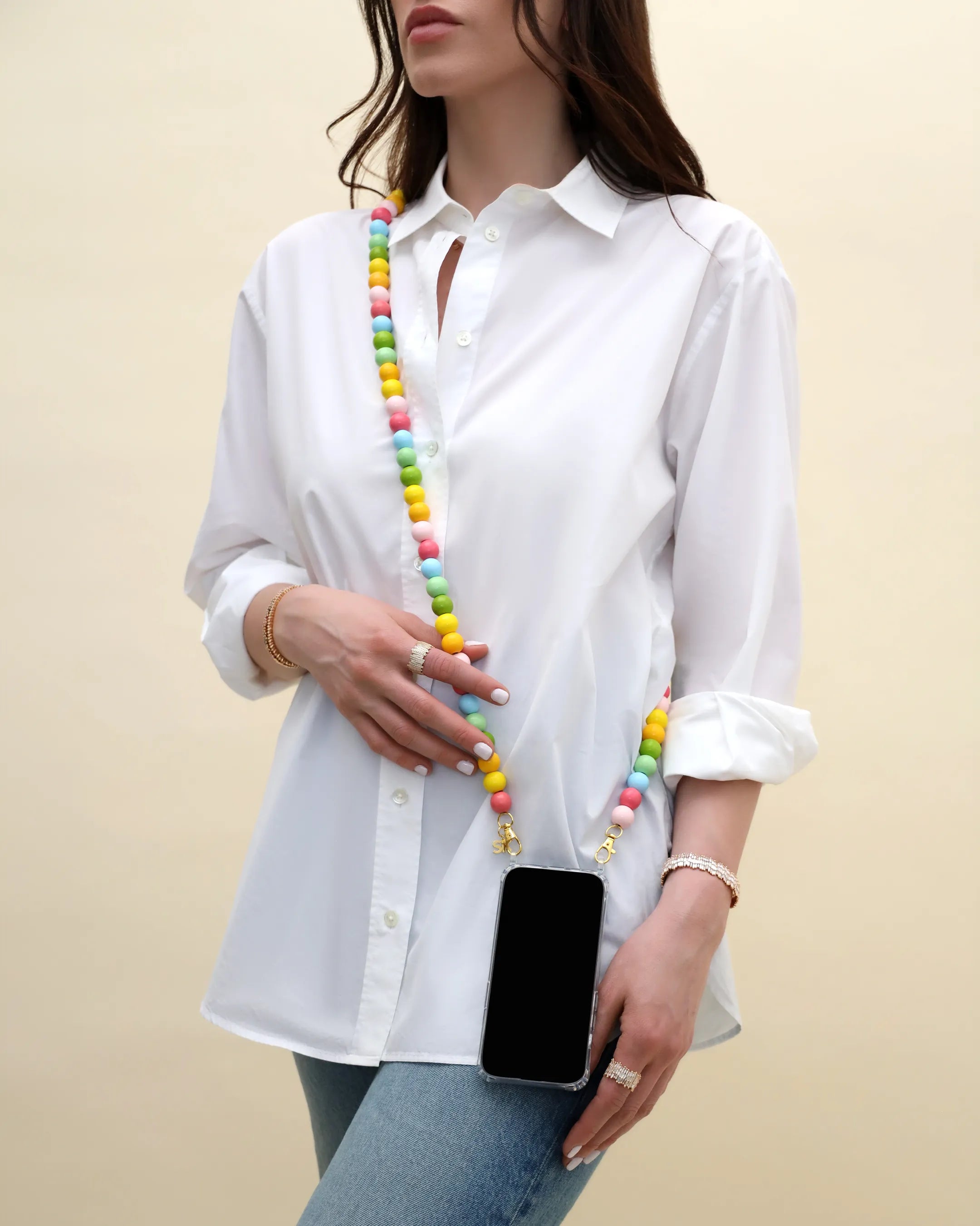 Suzanne Kalan Large Beaded Pastel Mix Crossbody Phone Strap