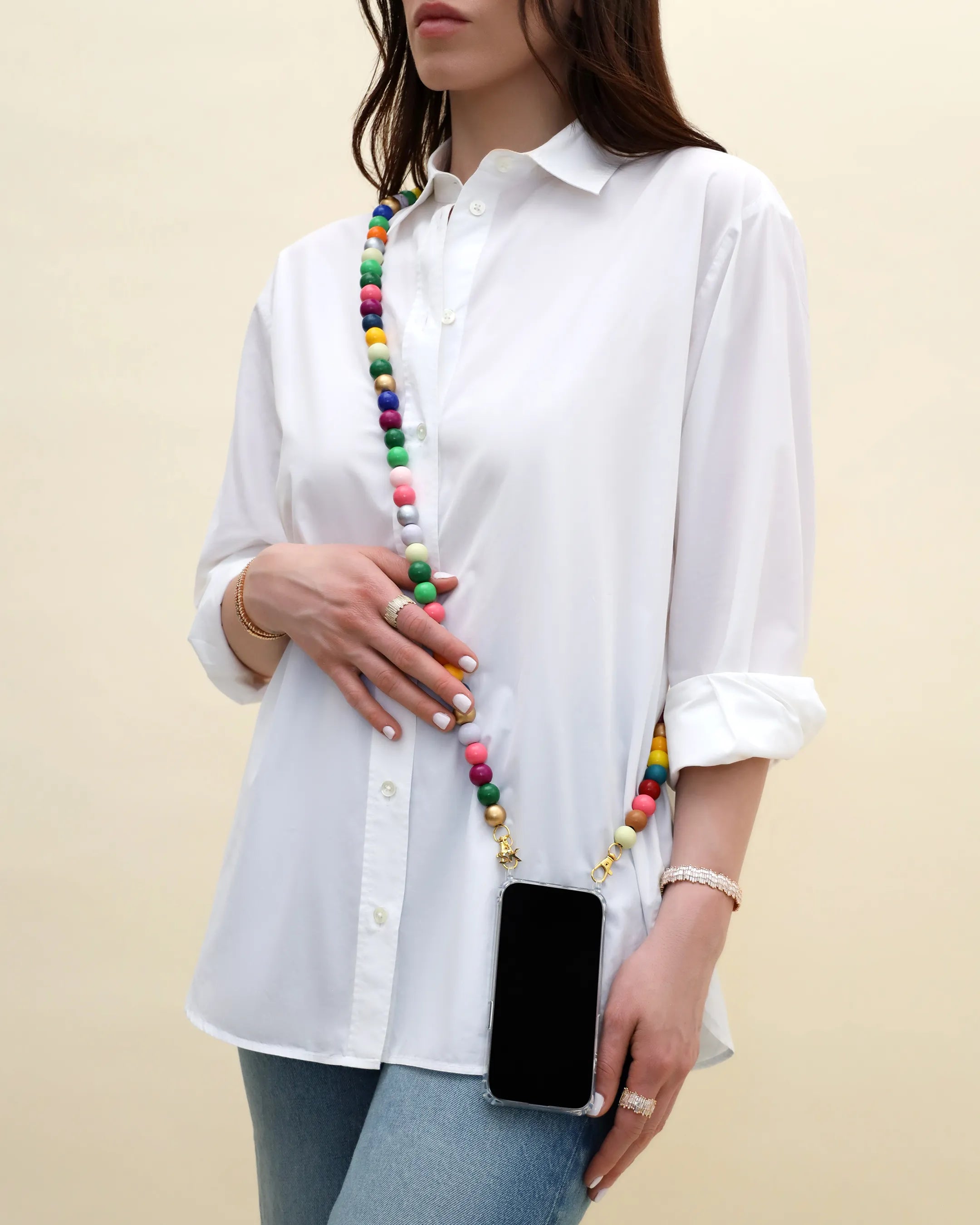 Suzanne Kalan Large Beaded Rainbow Mix Crossbody Phone Strap