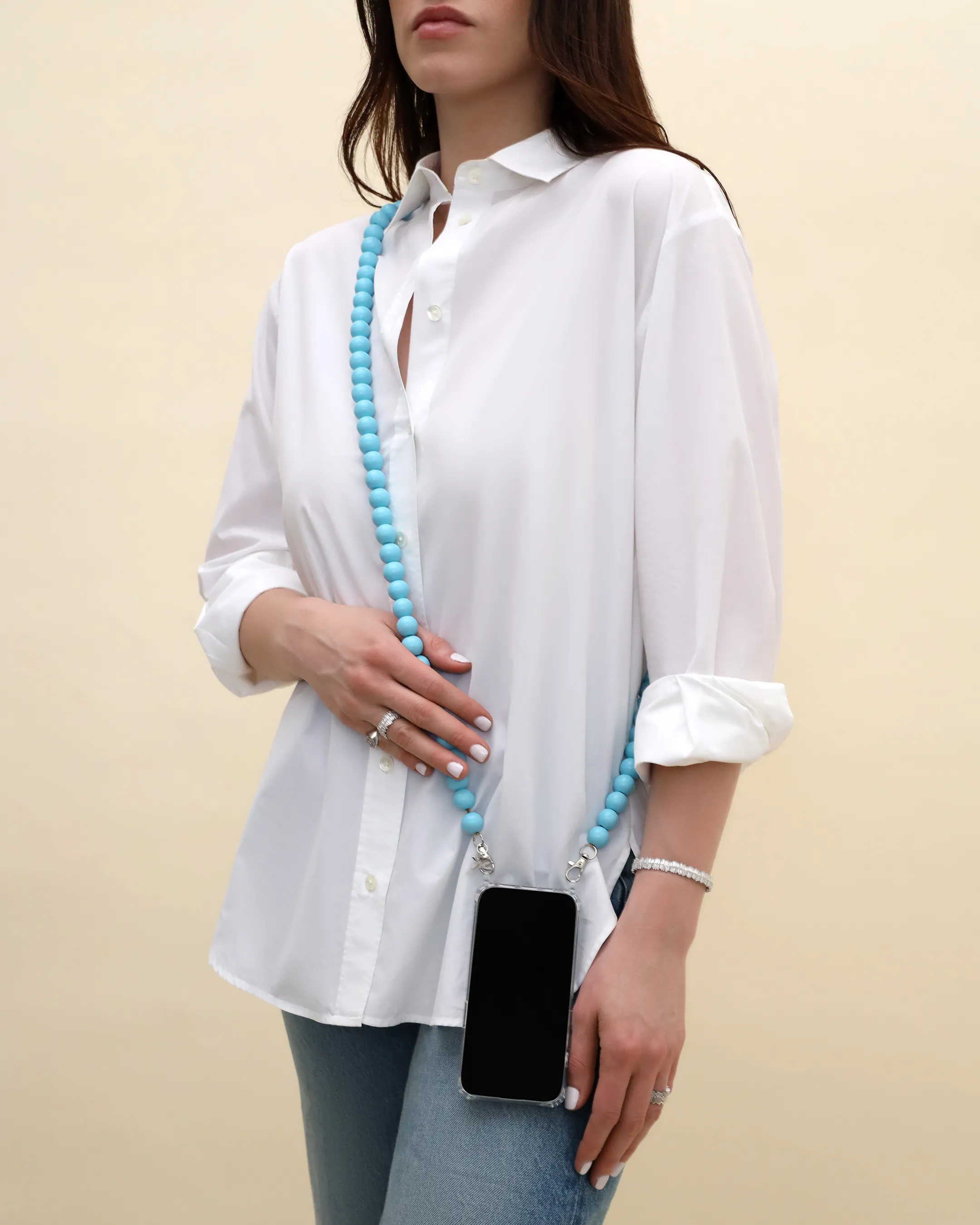 Suzanne Kalan Large Beaded Turquoise Crossbody Phone Strap