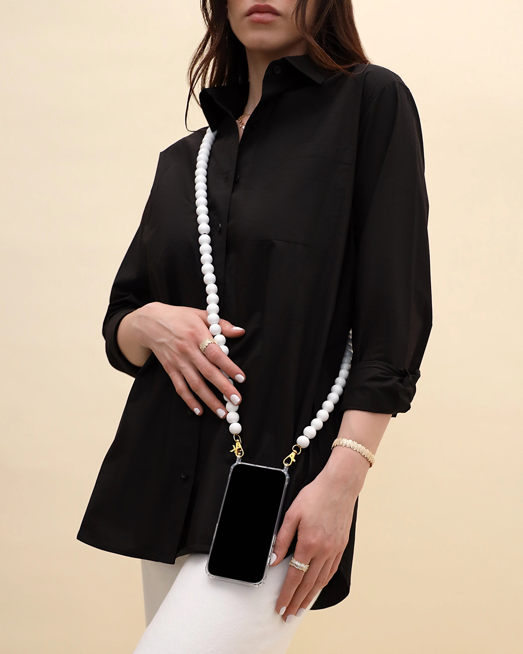 Suzanne Kalan Large Beaded White Crossbody Phone Strap