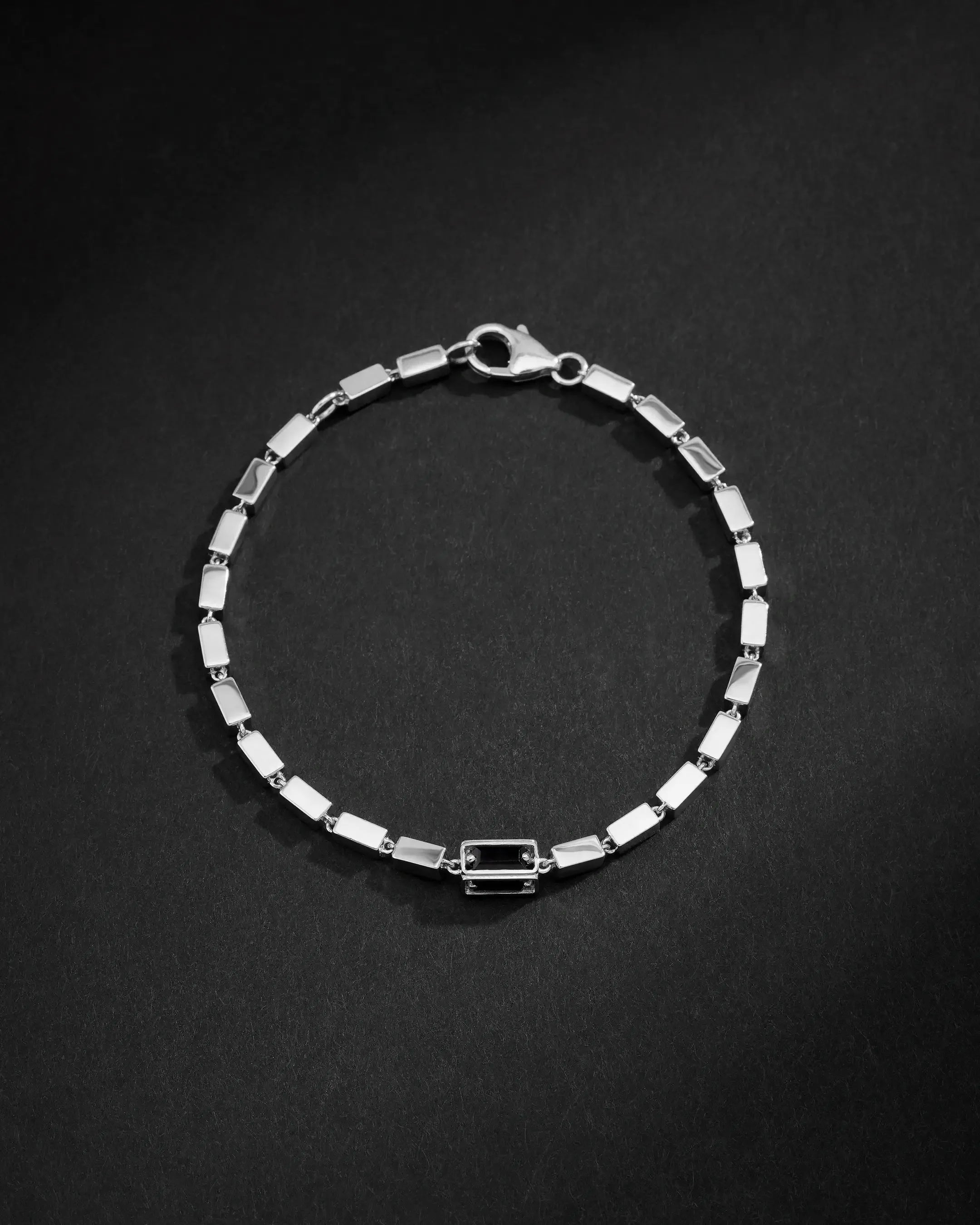 Suzanne Kalan Men's Block-Chain Single Black Sapphire Thick Bracelet in 18k white gold