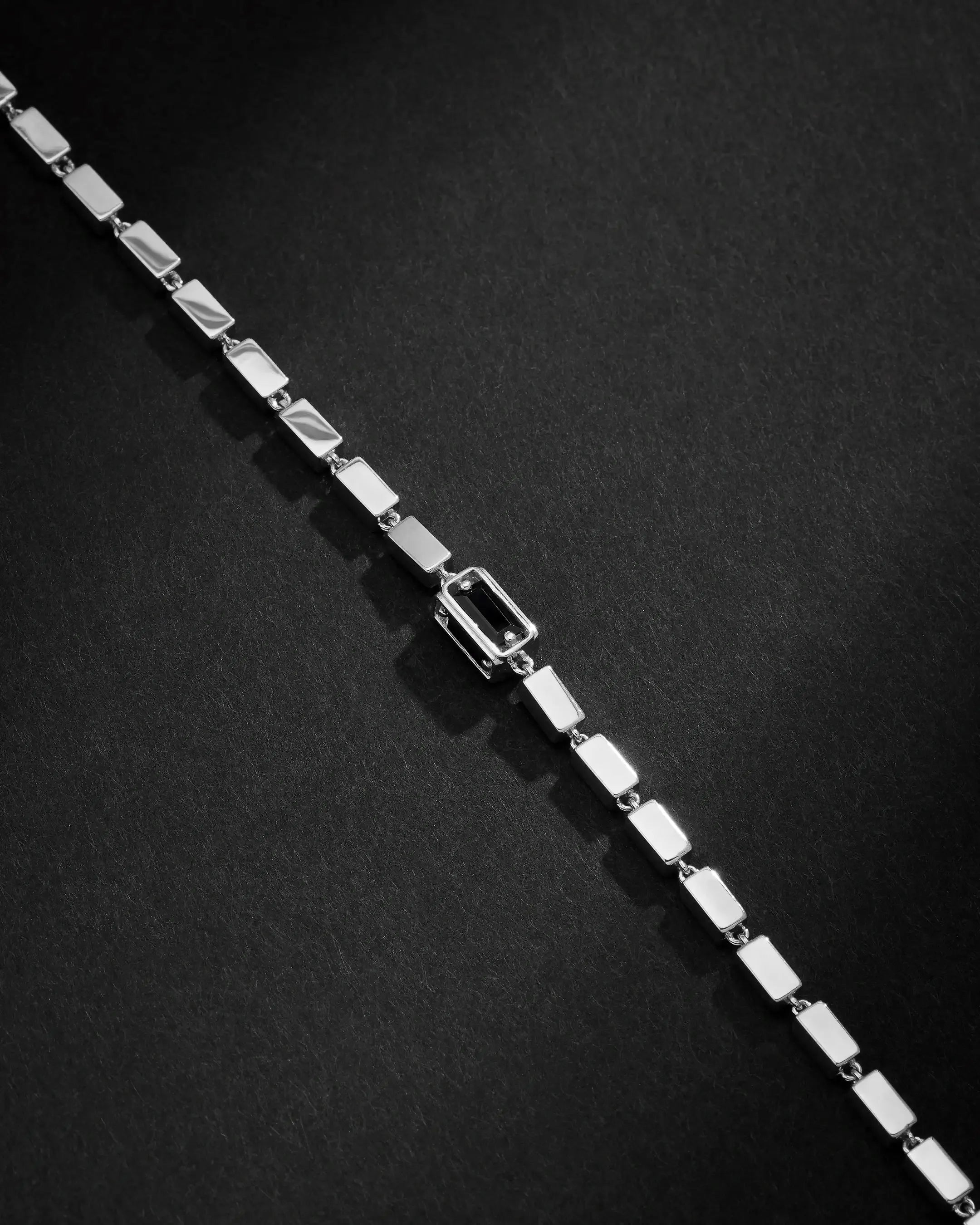 Suzanne Kalan Men's Block-Chain Single Black Sapphire Thick Bracelet in 18k white gold