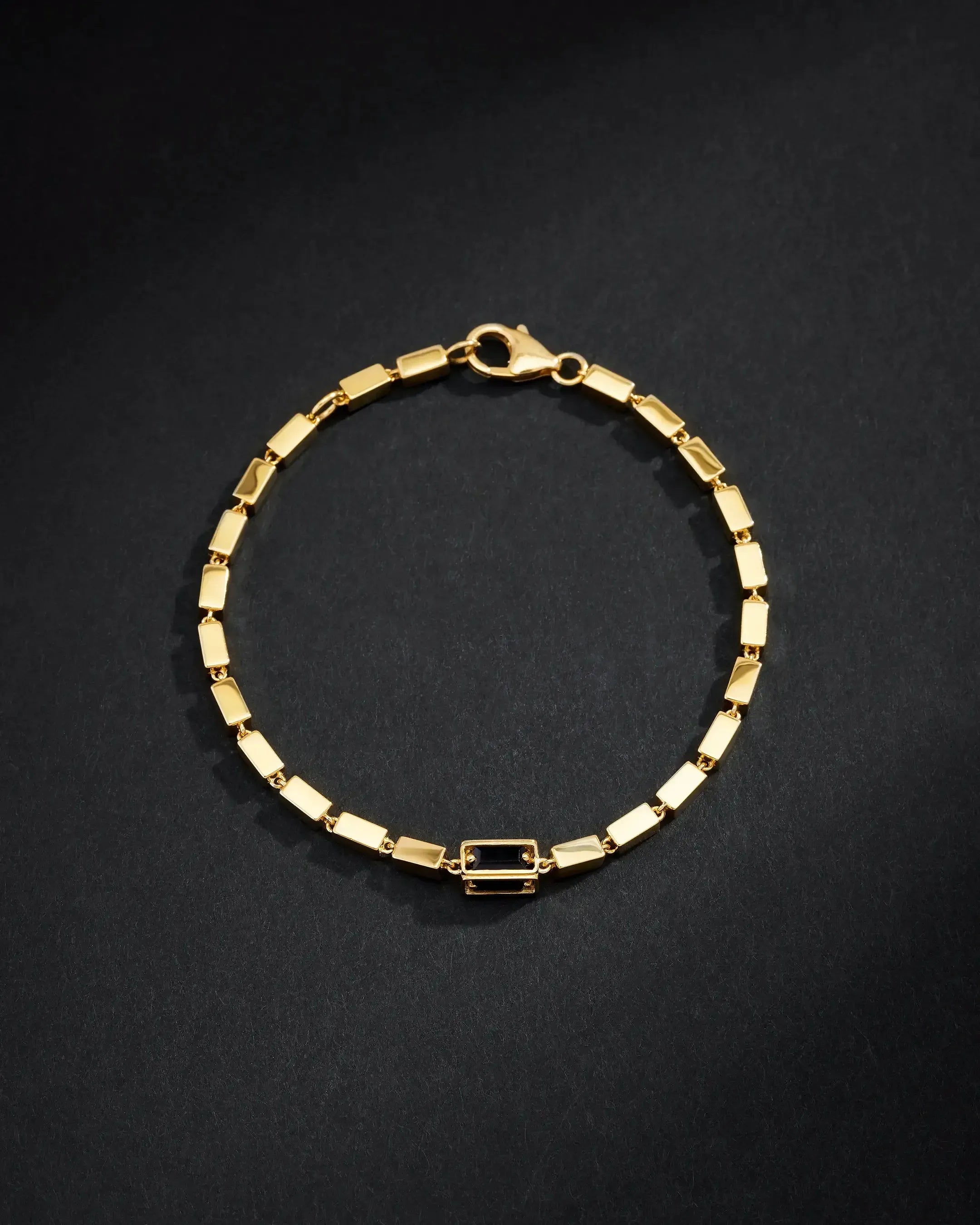 Suzanne Kalan Men's Block-Chain Single Black Sapphire Thick Bracelet in 18k yellow gold